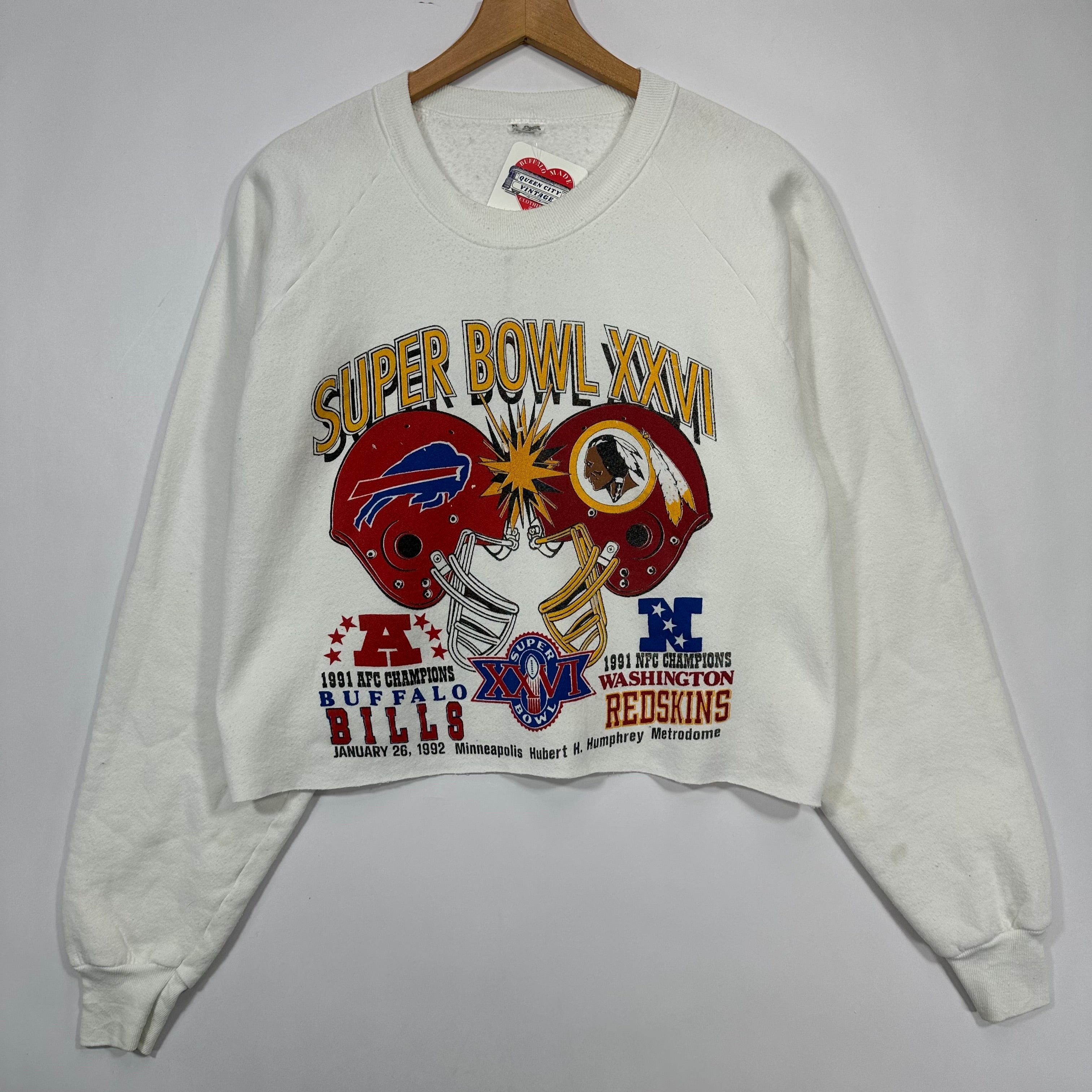 Vintage Buffalo Bills Washington Redskins 1992 Super Bowl Cropped Crewneck Sweatshirt Large