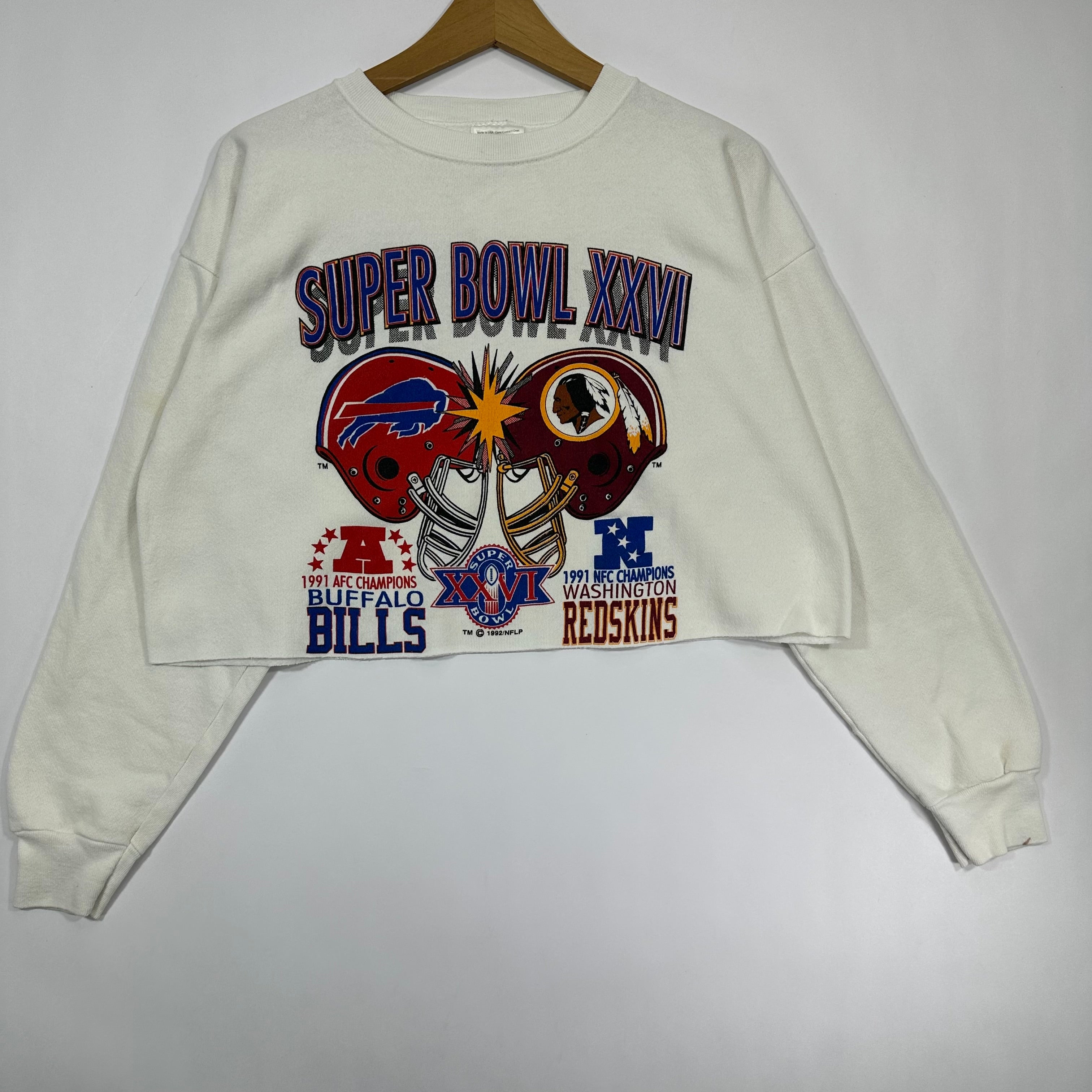 Vintage Buffalo Bills Washington Redskins 1992 Super Bowl Cropped Crewneck Sweatshirt Large