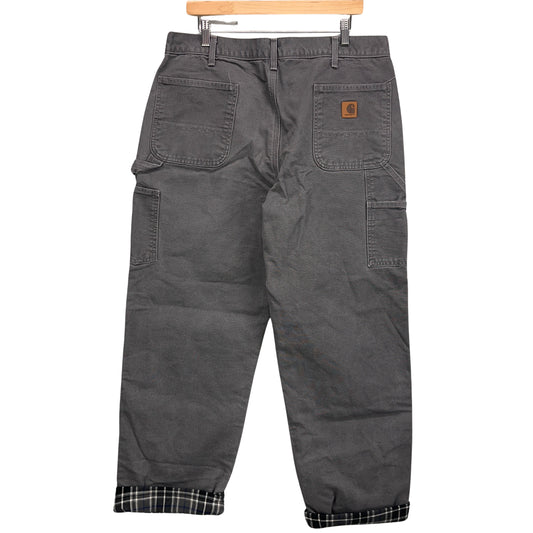 Carhartt Flannel Lined Insulated Grey Carpenter Pants 38x34