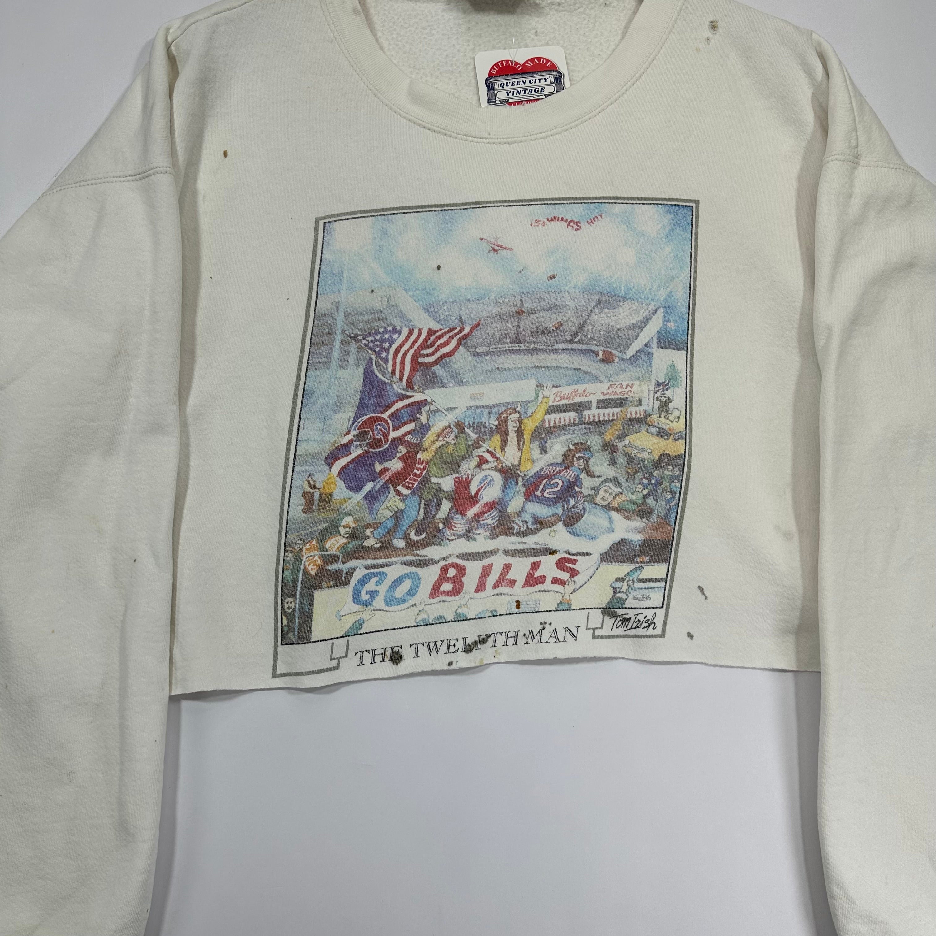 Vintage Buffalo Bills 12th Man Cropped Crewneck Sweatshirt XL