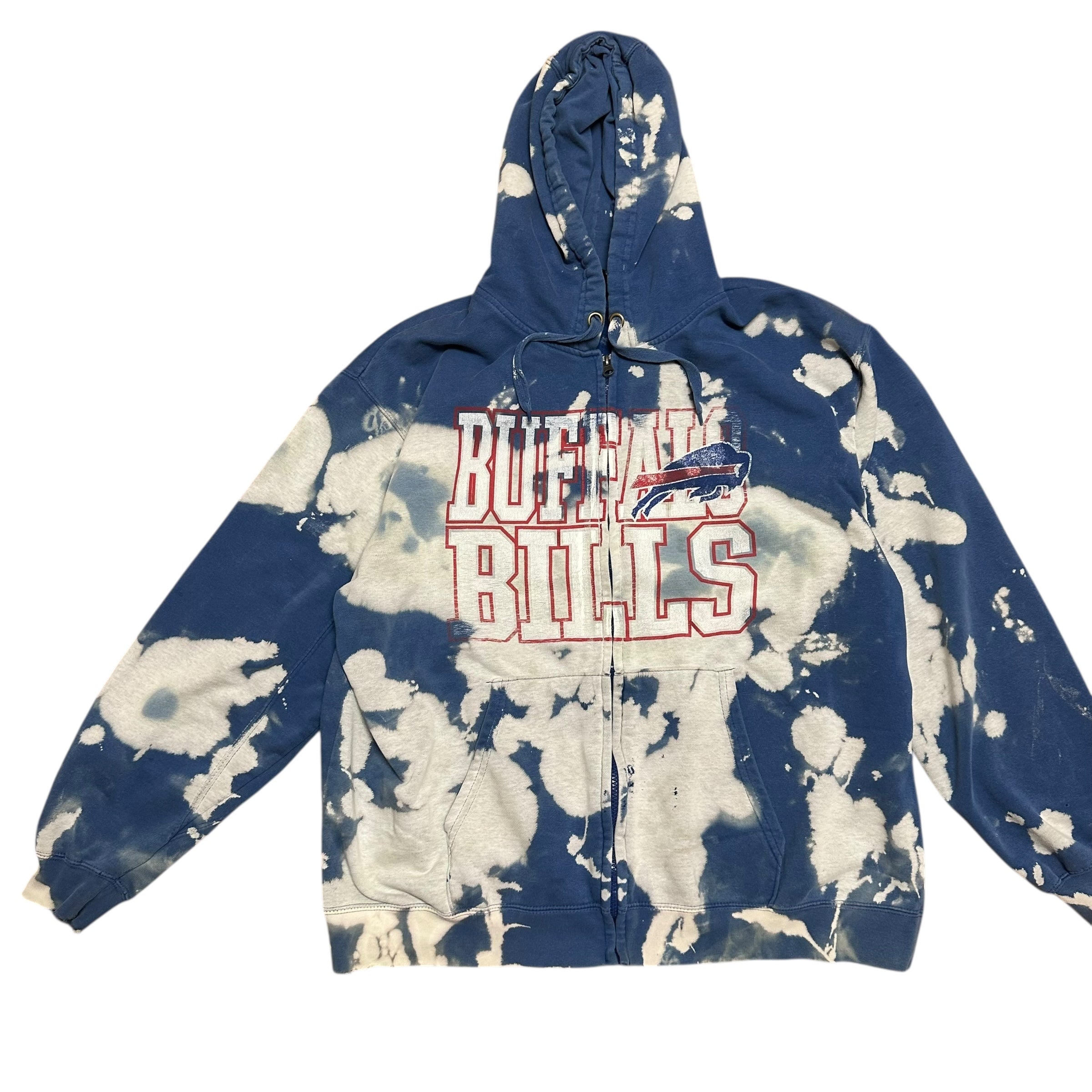 Vintage Buffalo Bills Bleached Zip Hoodie Sweatshirt XL