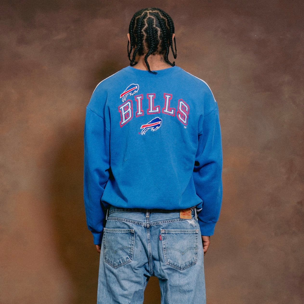 Vintage Buffalo Bills Upcycled Custom Double Sided Taz Crewneck Sweatshirt XL