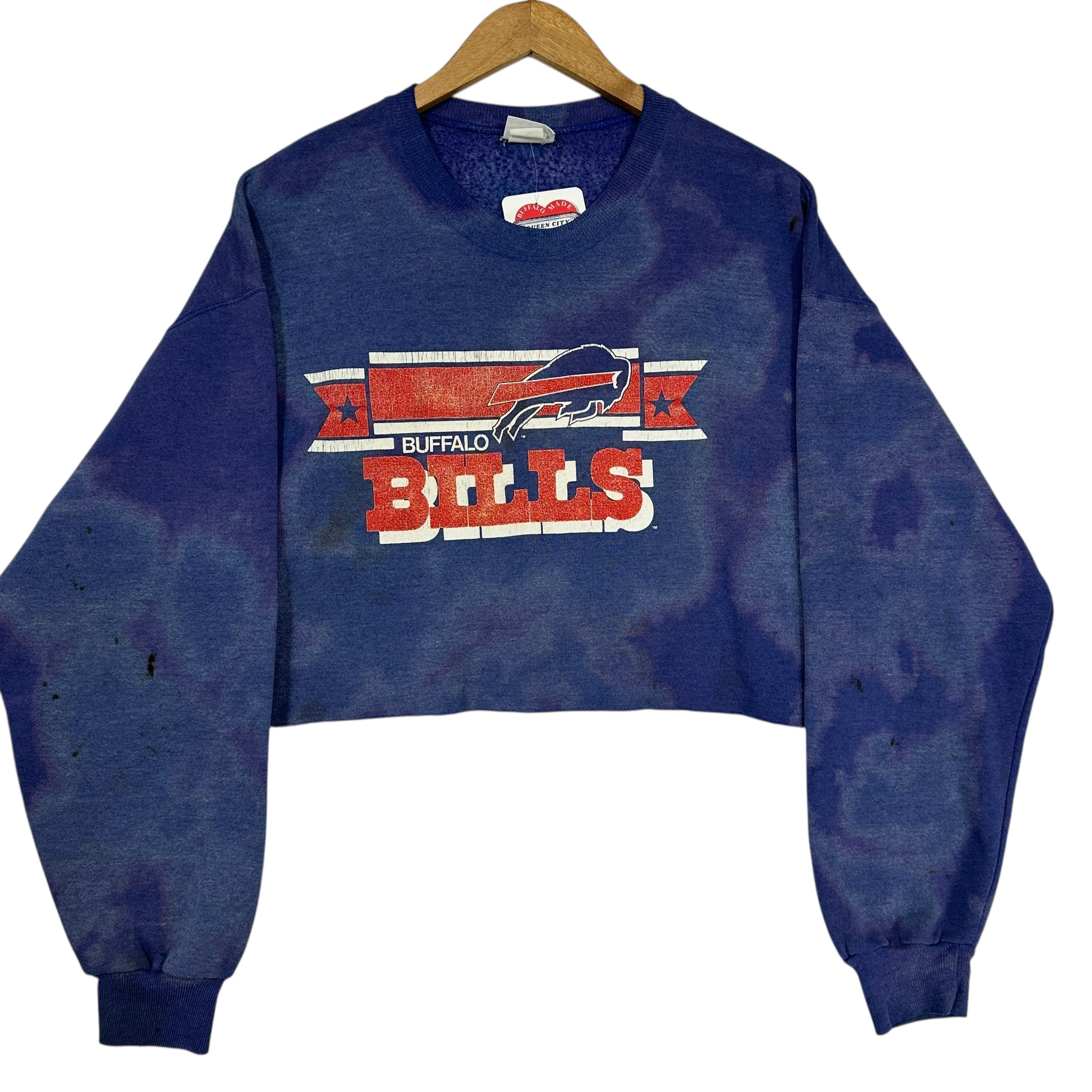 Vintage Buffalo Bills Thrashed Cropped Crewneck Sweatshirt Large