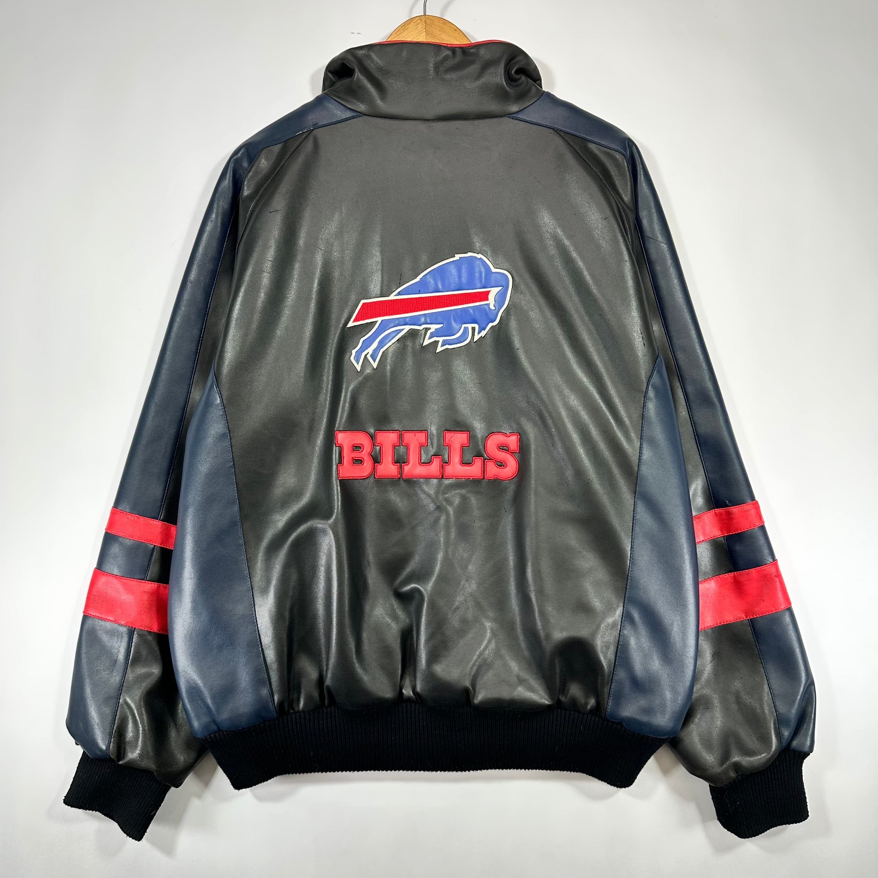 Vintage Buffalo Bills Vegan Leather Bomber Jacket Large
