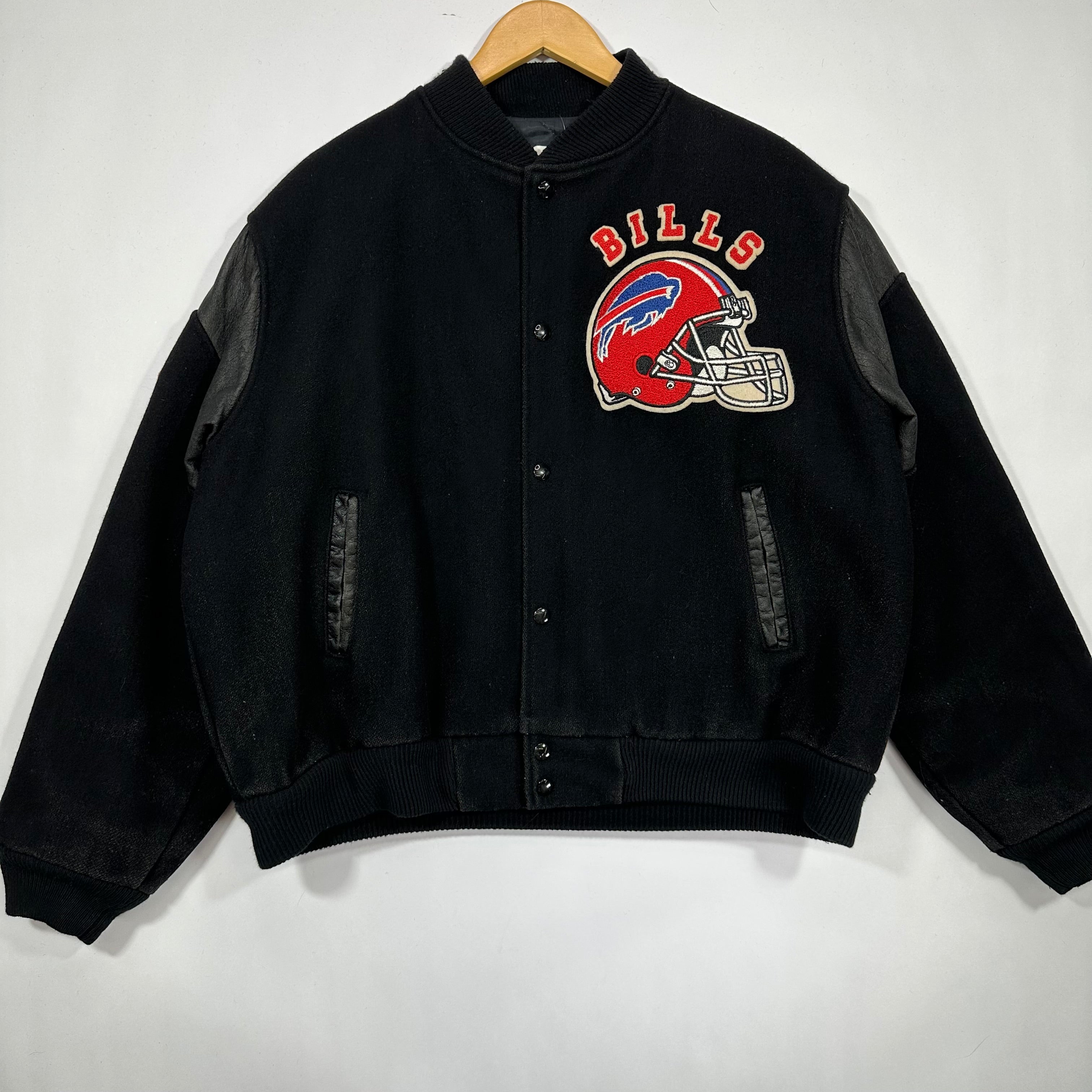 Vintage Buffalo Bills Red Helmet Leather Wool Varsity Jacket XL