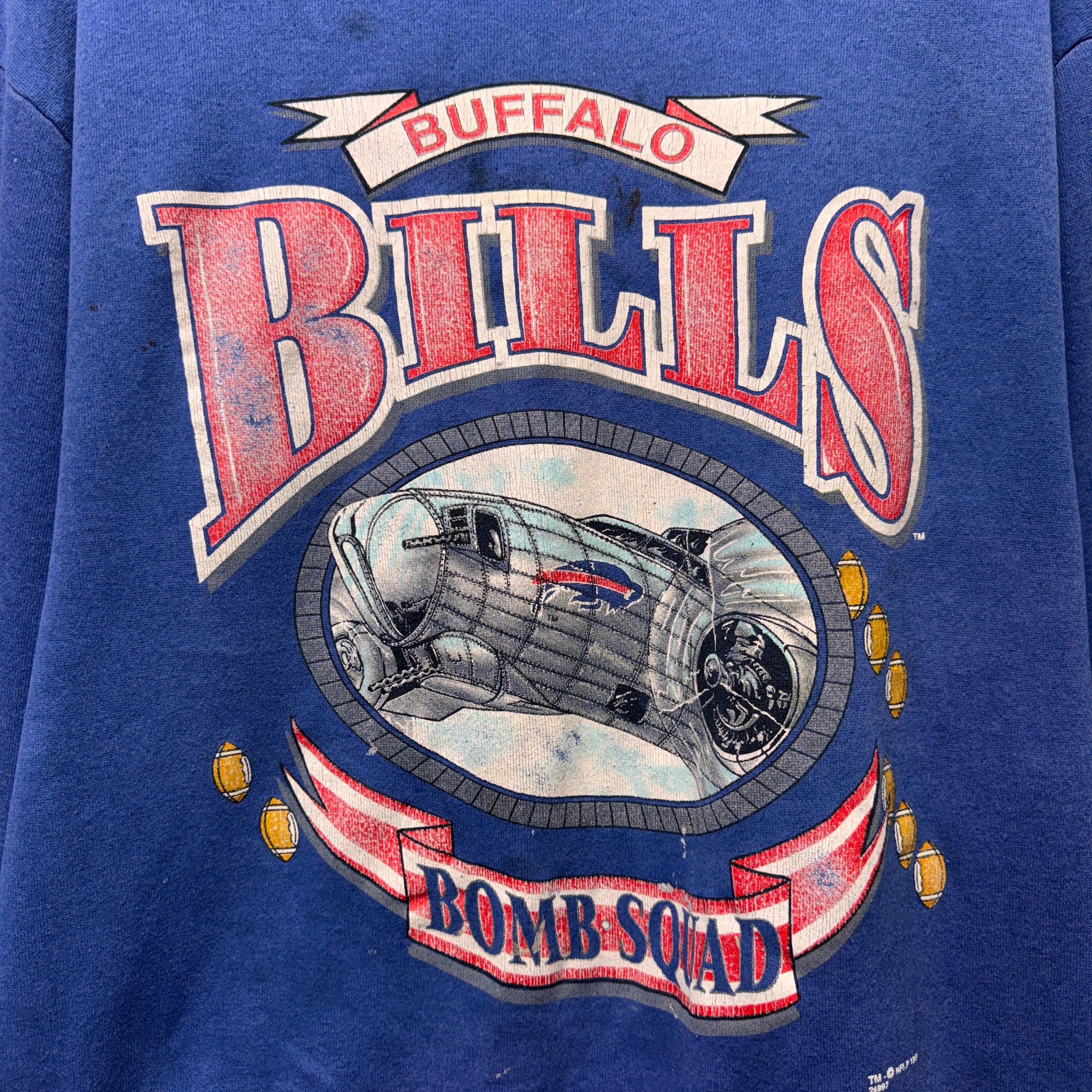 Vintage Buffalo Bills Thrashed Bomb Squad Crewneck Sweatshirt Large