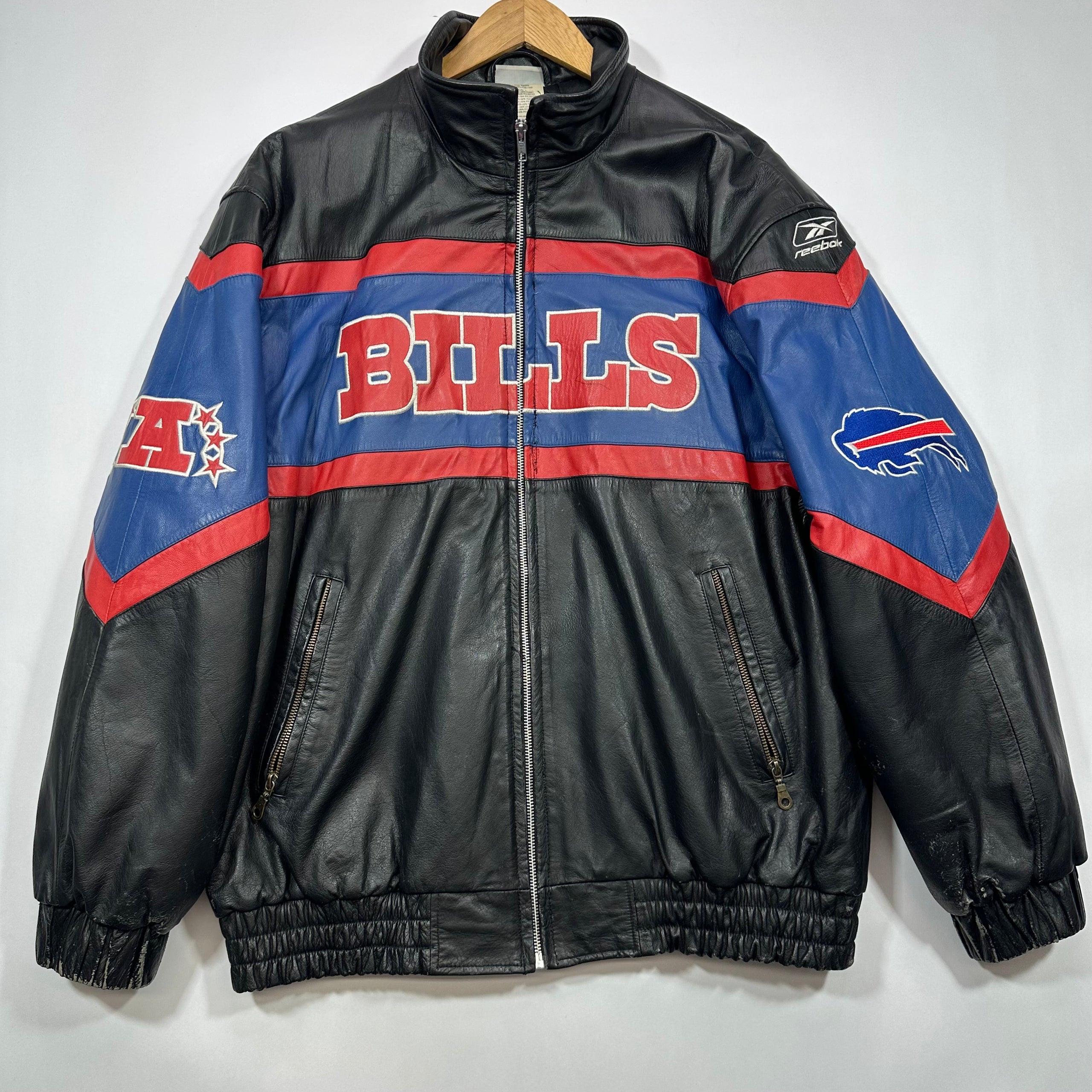 Vintage Buffalo Bills Leather Bomber Jacket Large