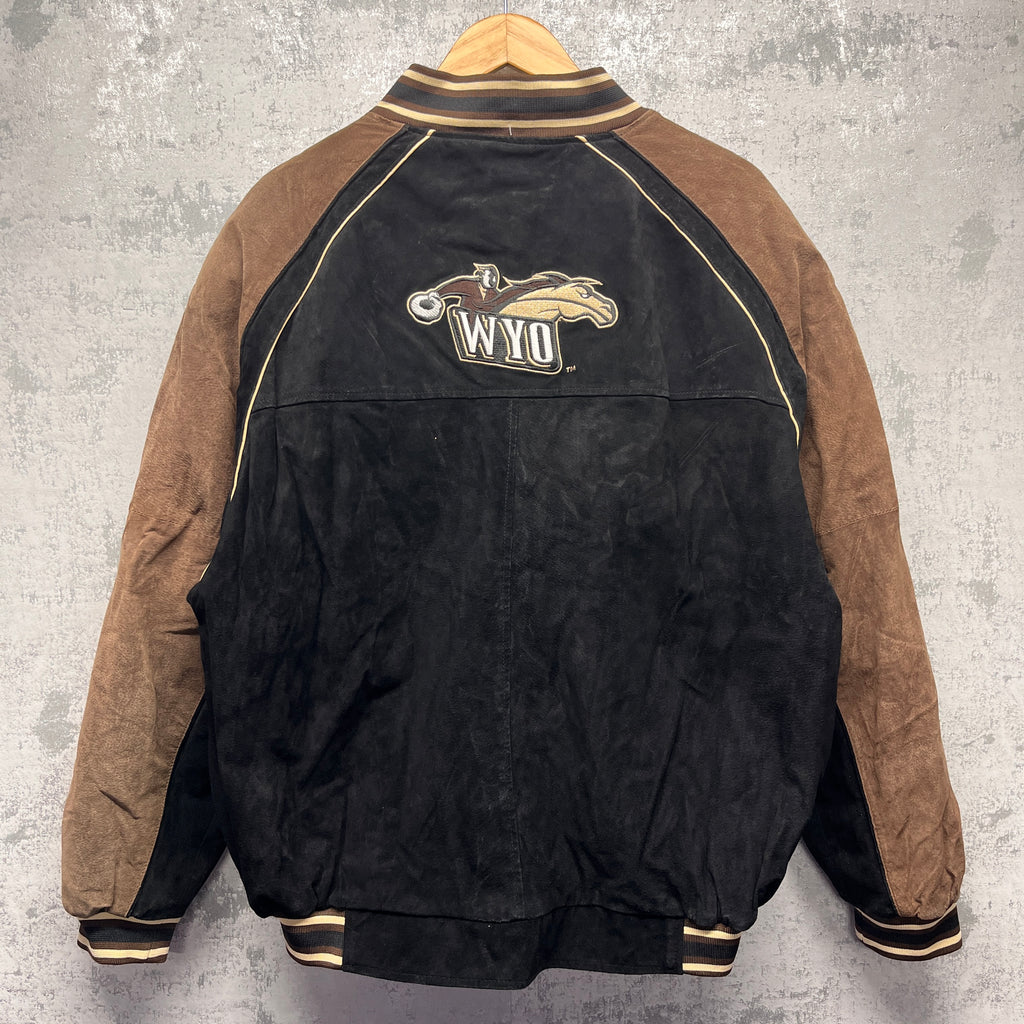 Vintage Wyoming Cowboys Buffalo Bills Leather Suede Bomber Jacket Large