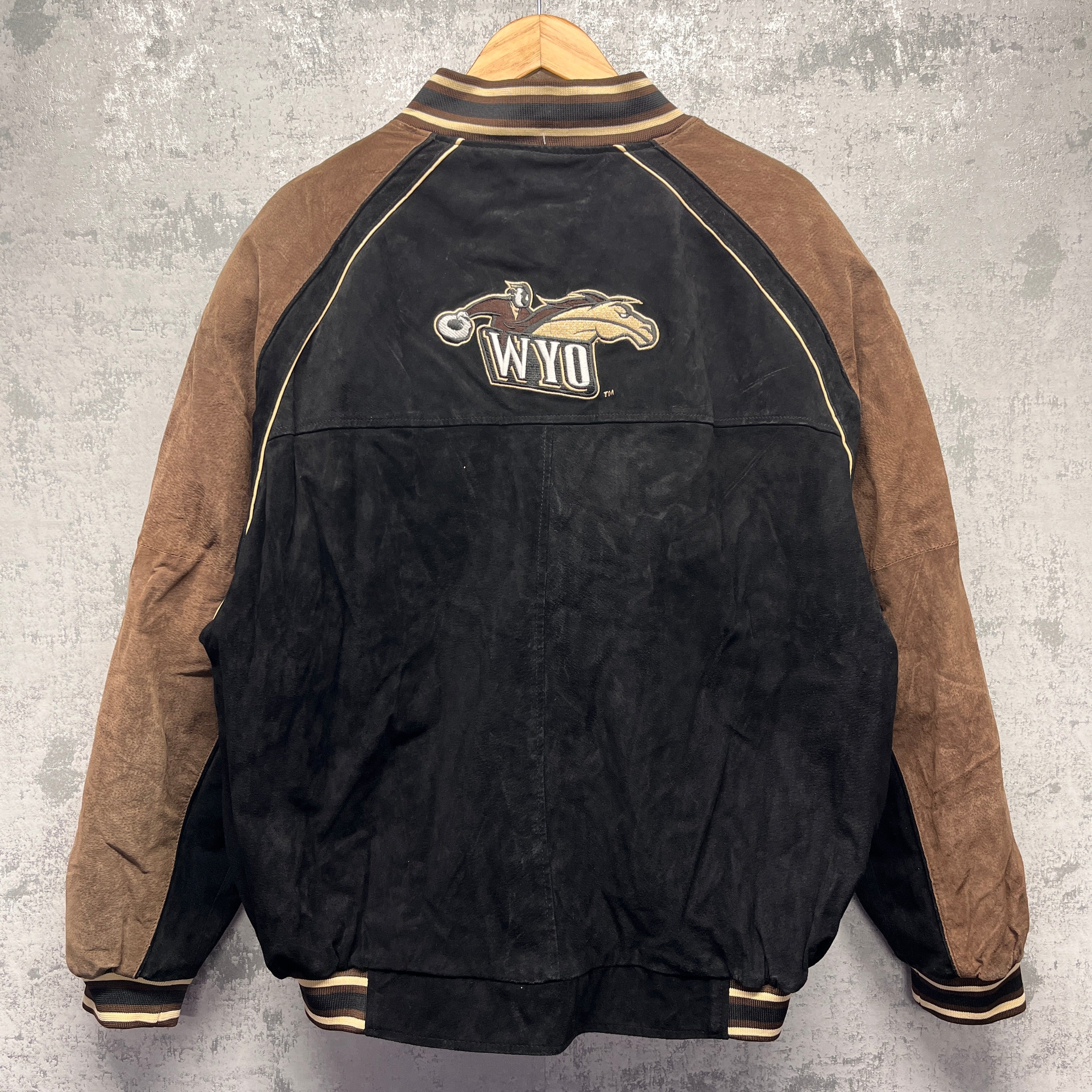 Vintage Wyoming Cowboys Buffalo Bills Leather Suede Bomber Jacket Large