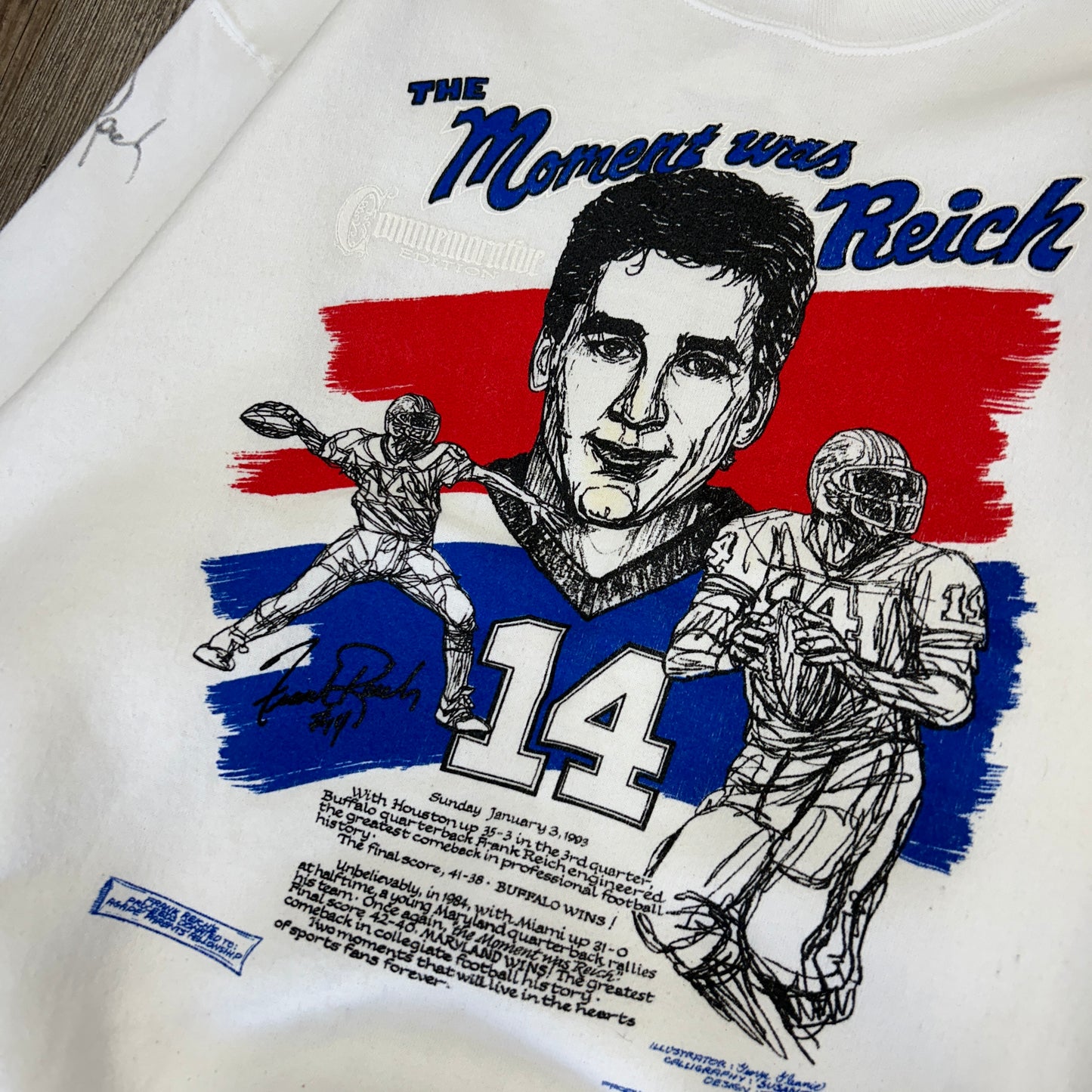 Vintage Buffalo Bills Frank Reich Crewneck Sweatshirt Size Large