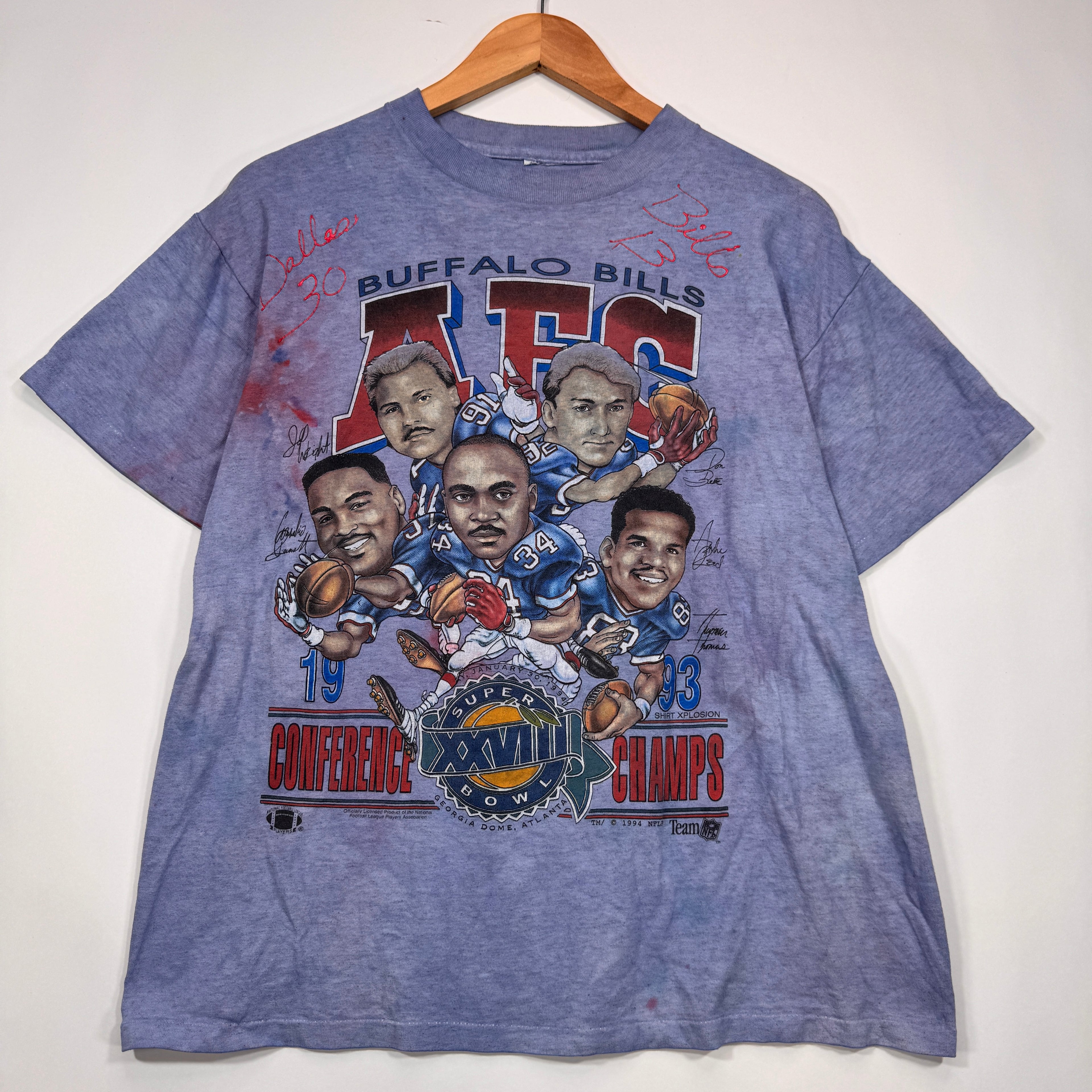 Vintage Buffalo Bills Overdyed 1993 AFC Champions Caricature Shirt Large