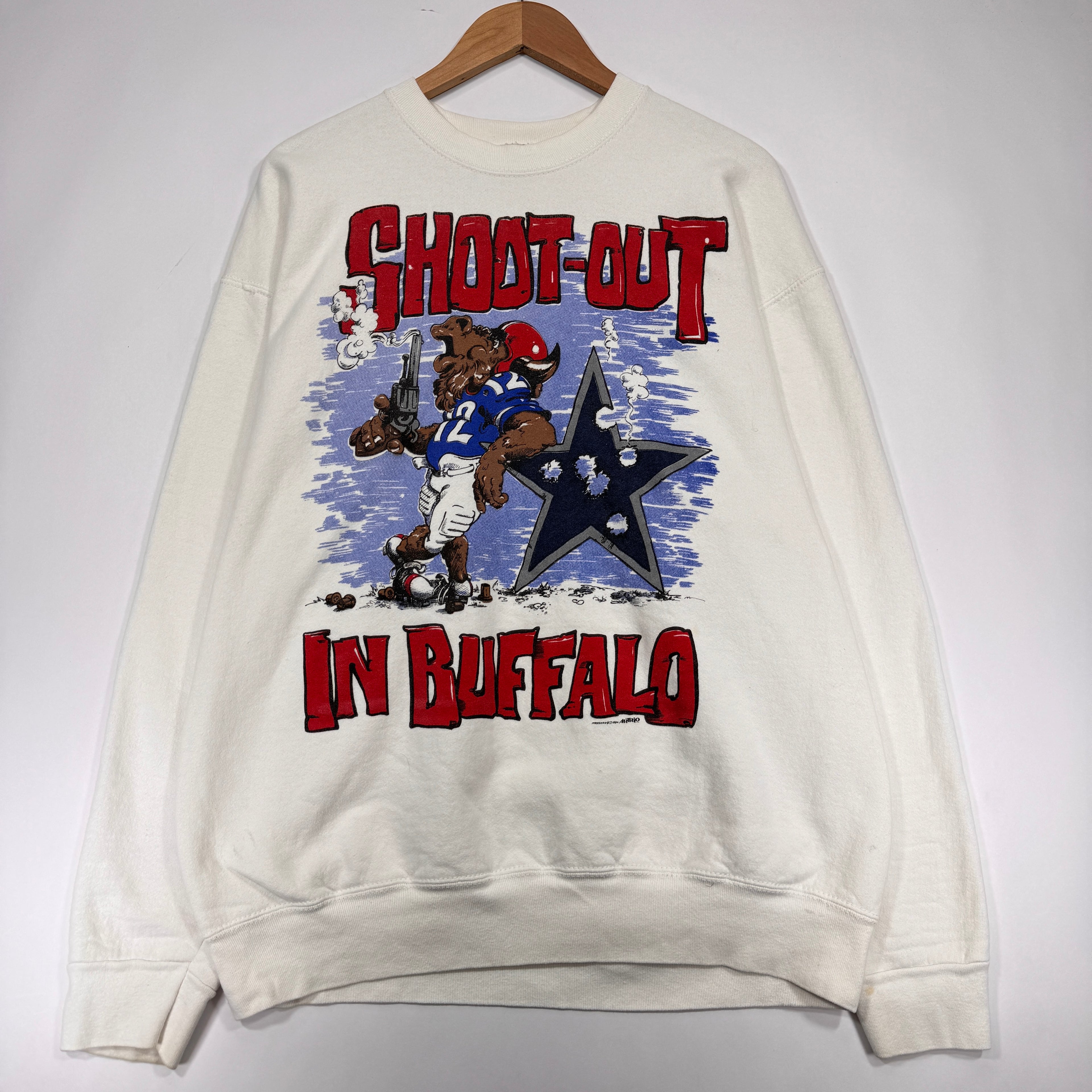 Vintage Buffalo Bills Shootout In Buffalo Cartoon Crewneck Sweatshirt XL