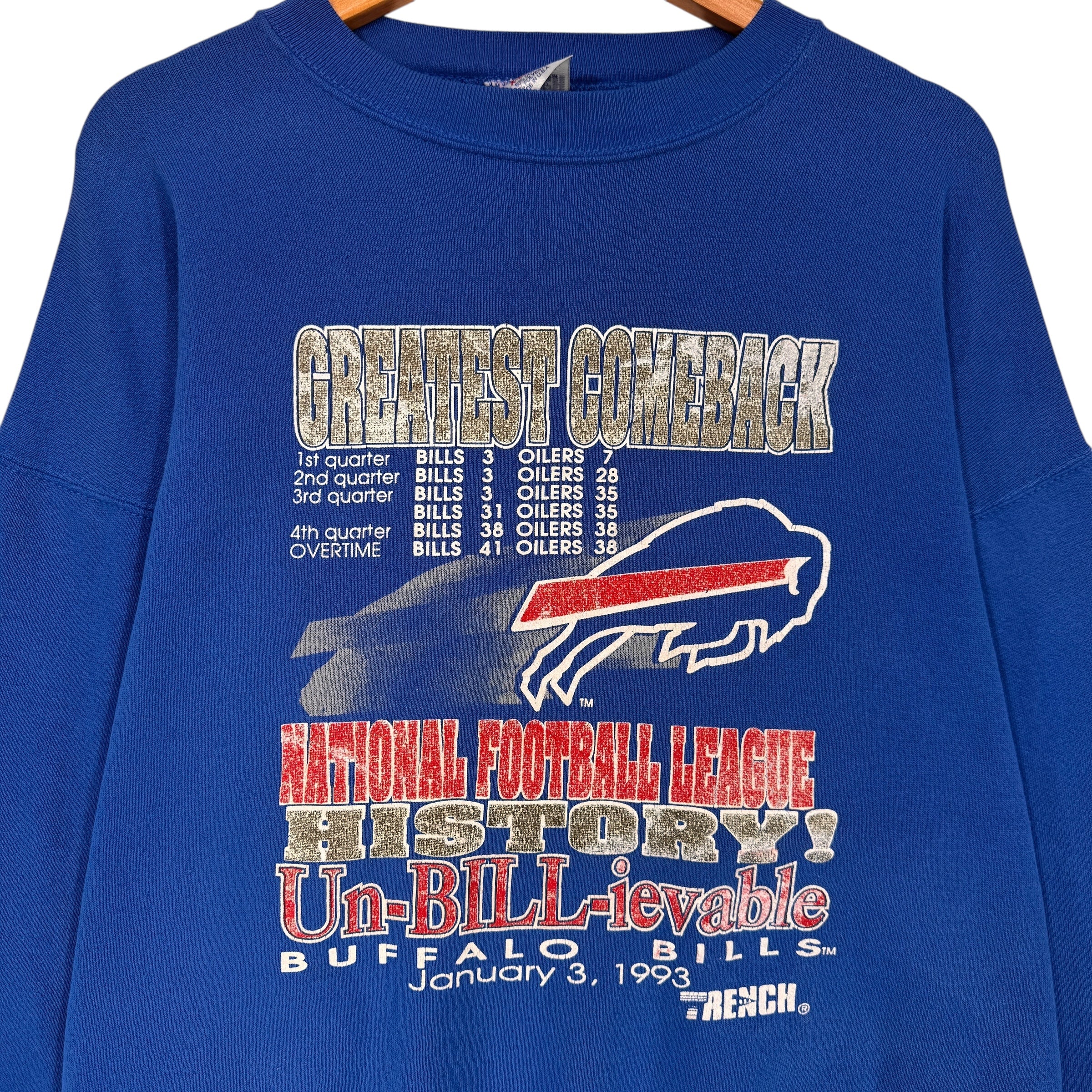 Vintage Buffalo Bills 1993 Un-Bill-ievable Comeback Crewneck Sweatshirt XL