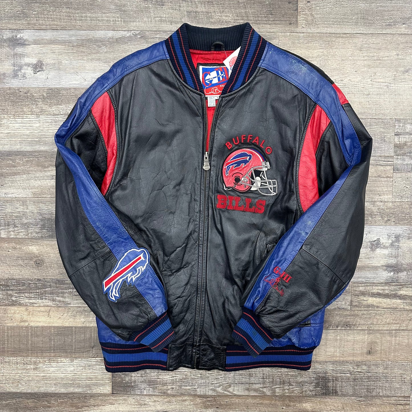 Vintage Buffalo Bills Carl Banks Leather Bomber Jacket Large