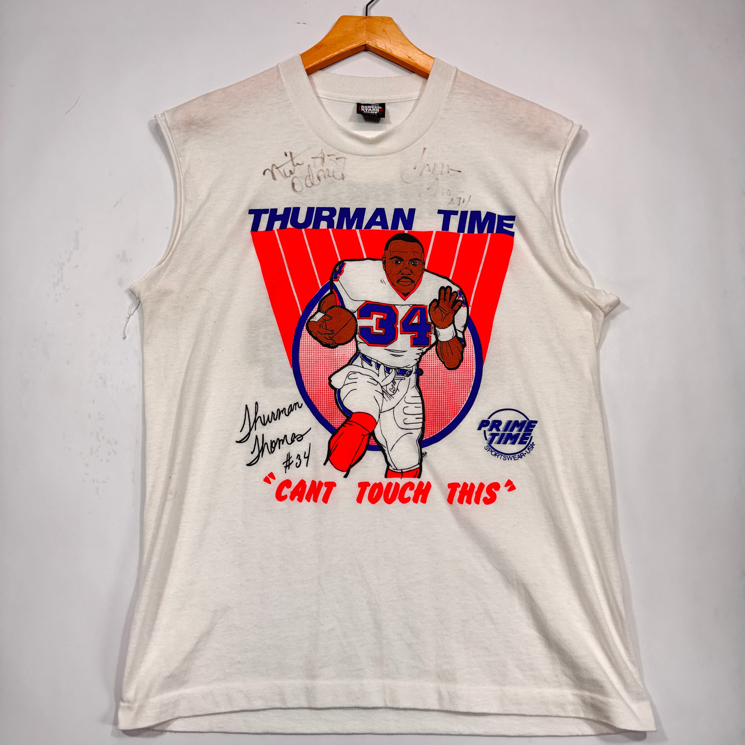 Vintage Buffalo Bills Signed Thurman Thomas Sleeveless Cartoon Shirt Large