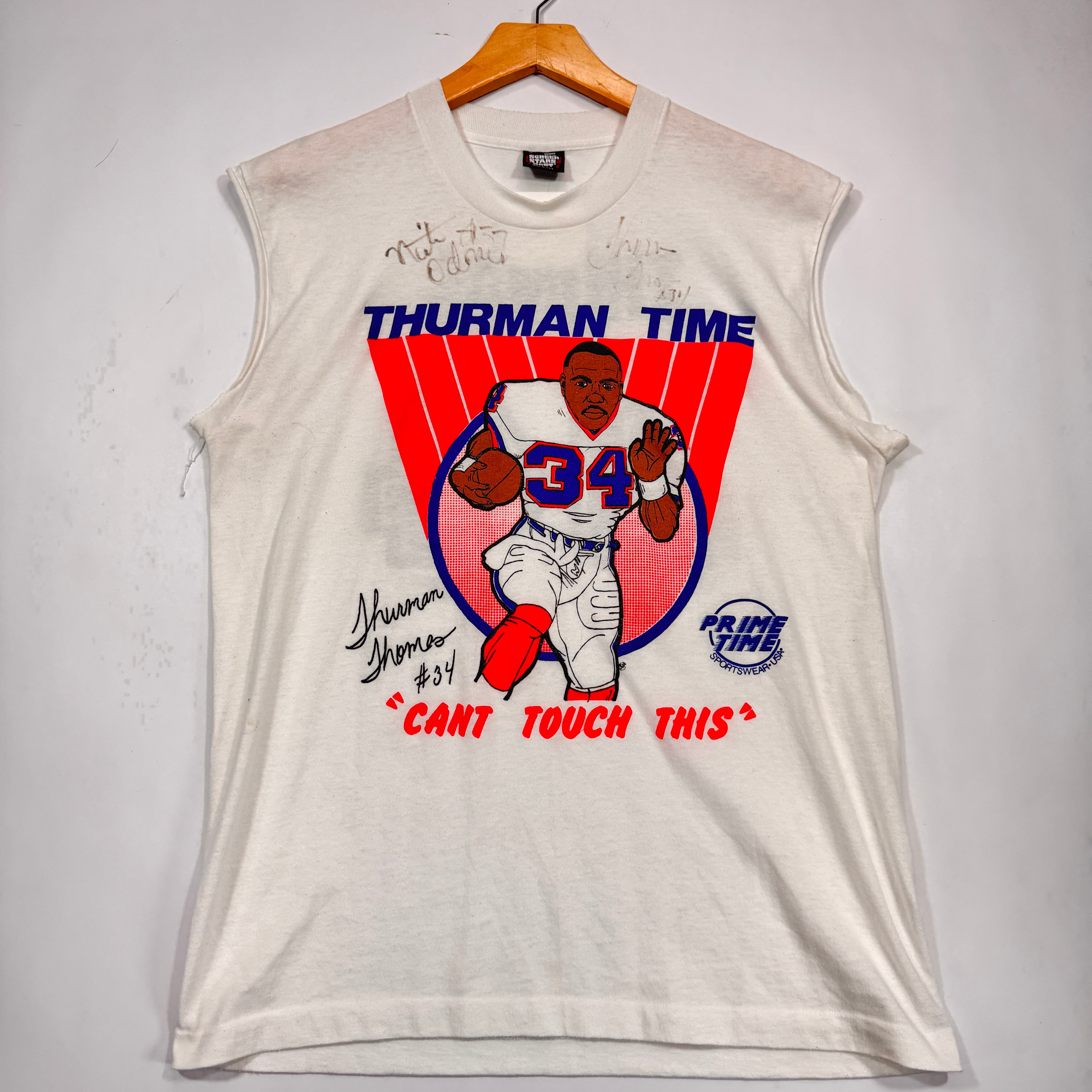 Vintage Buffalo Bills Signed Thurman Thomas Sleeveless Cartoon Shirt Large