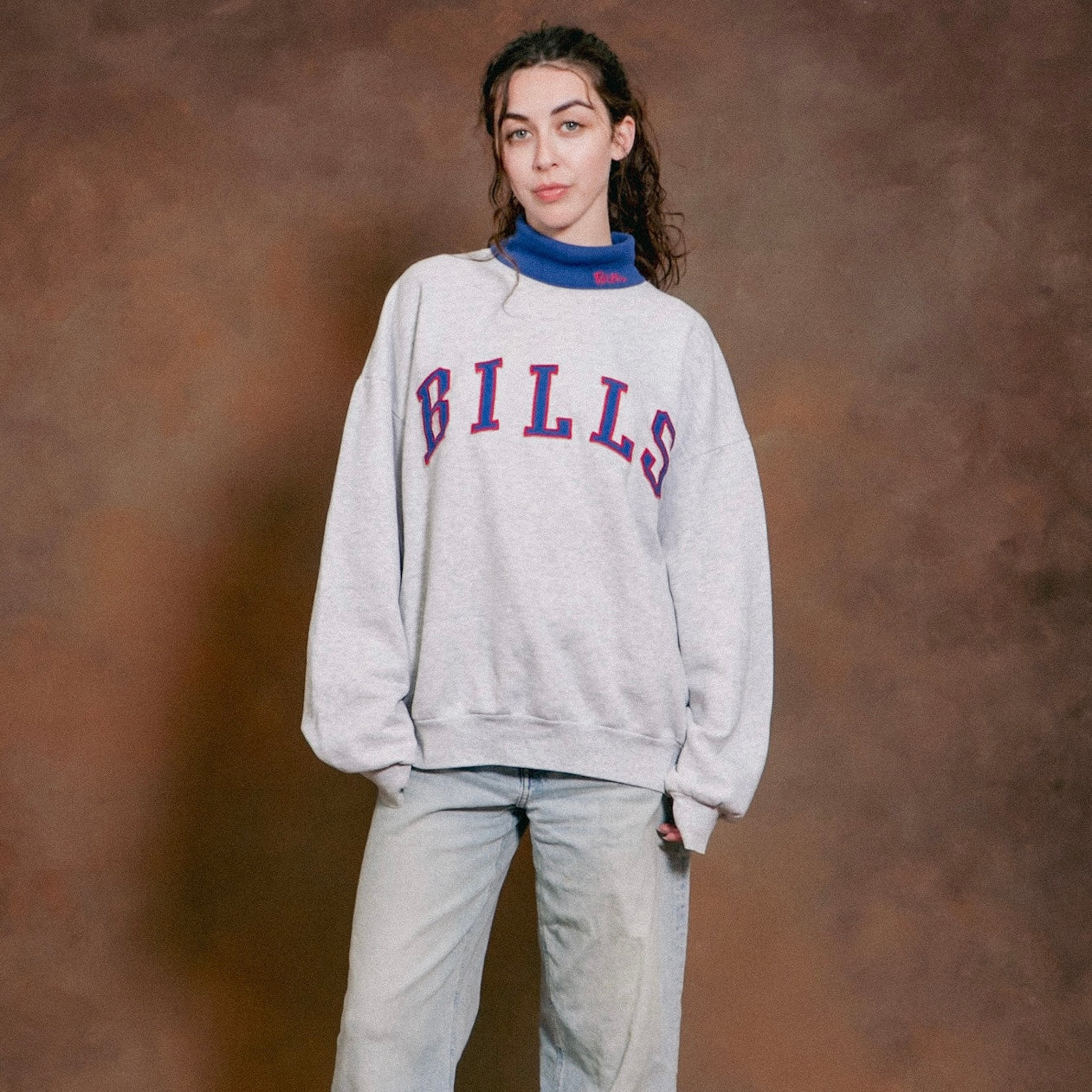 Vintage Buffalo Bills Upcycled Custom Turtleneck Sweatshirt XL