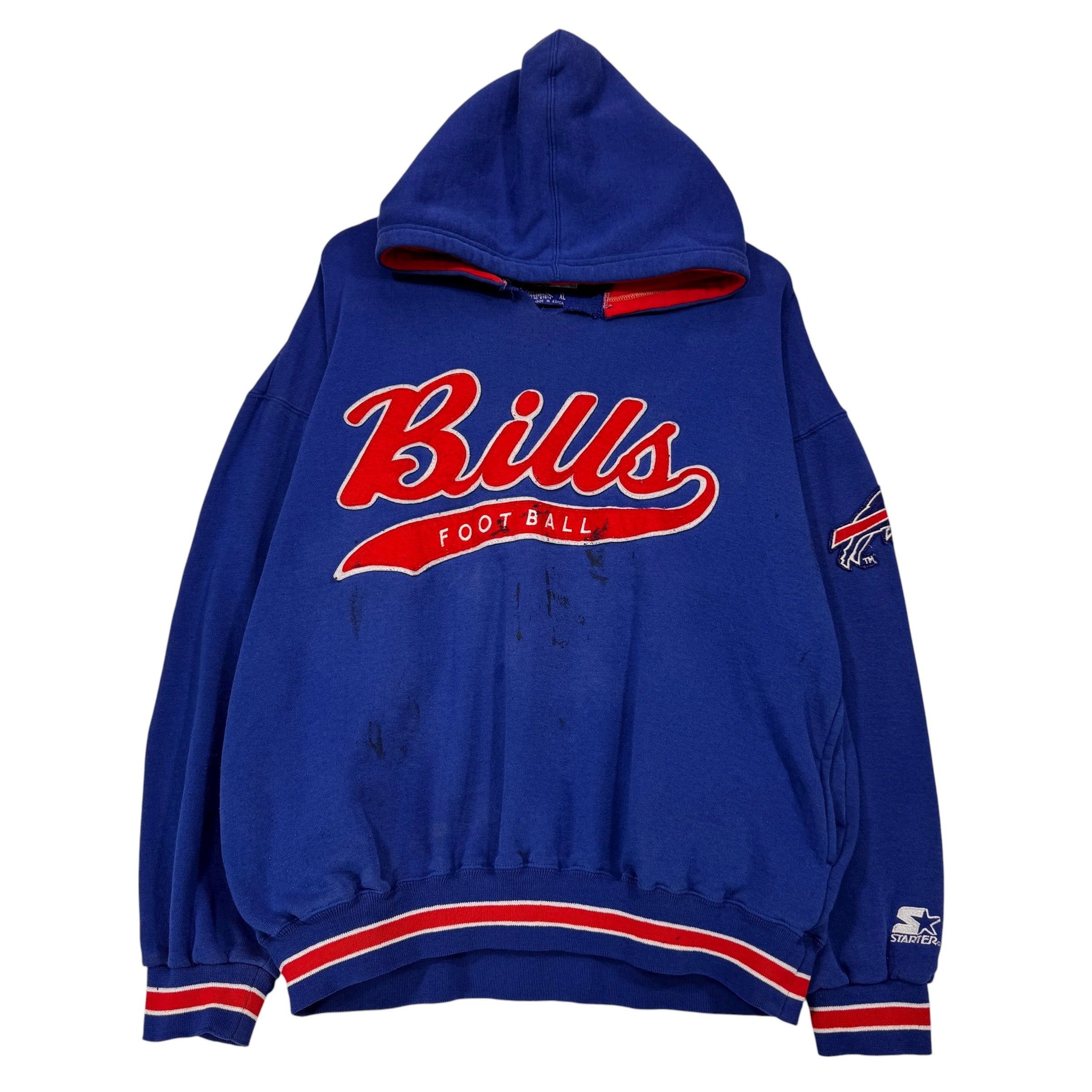 Vintage Buffalo Bills Starter Embroidered Thrashed Hoodie Sweatshirt XL