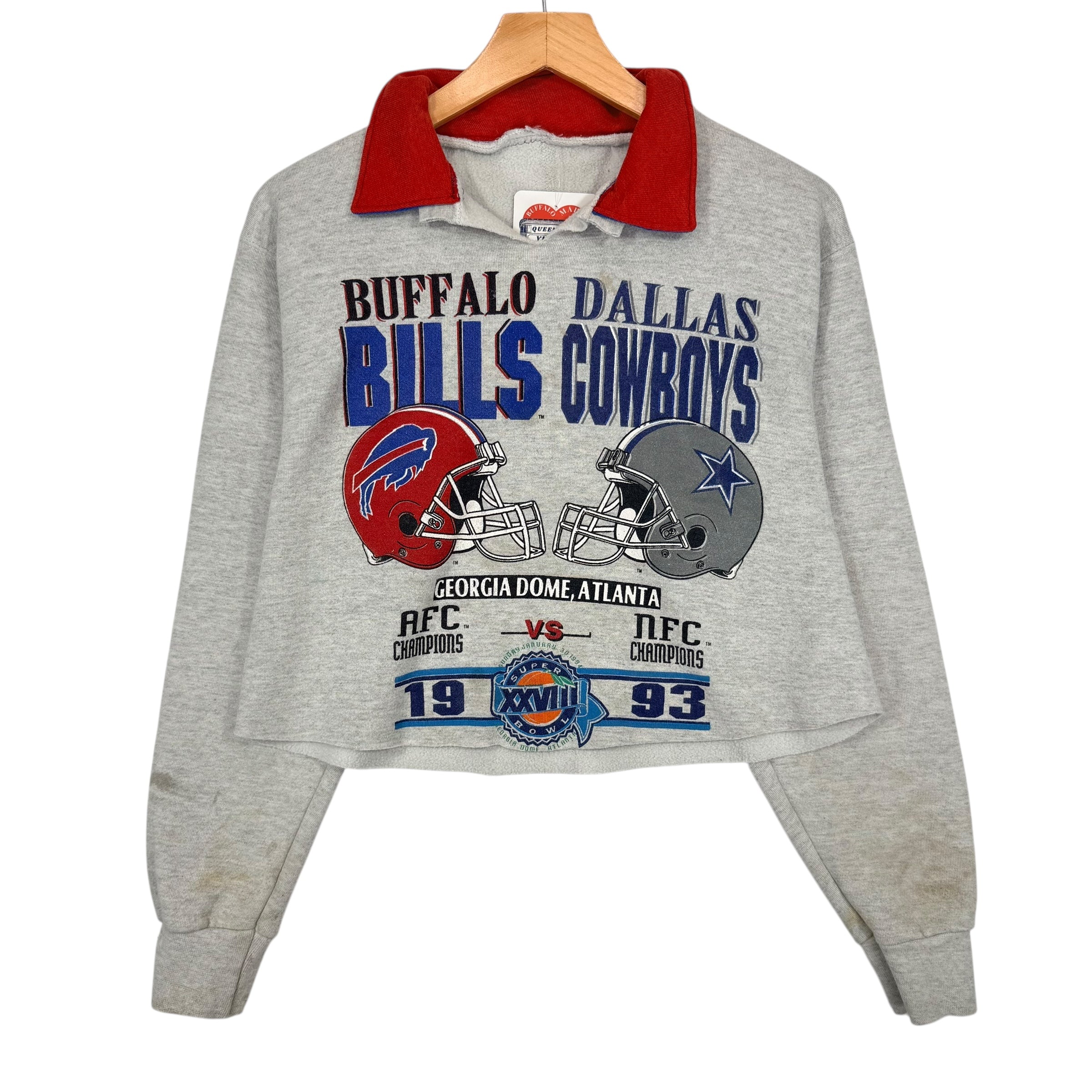 Vintage Buffalo Bills Reworked Cropped Collared Sweatshirt Medium