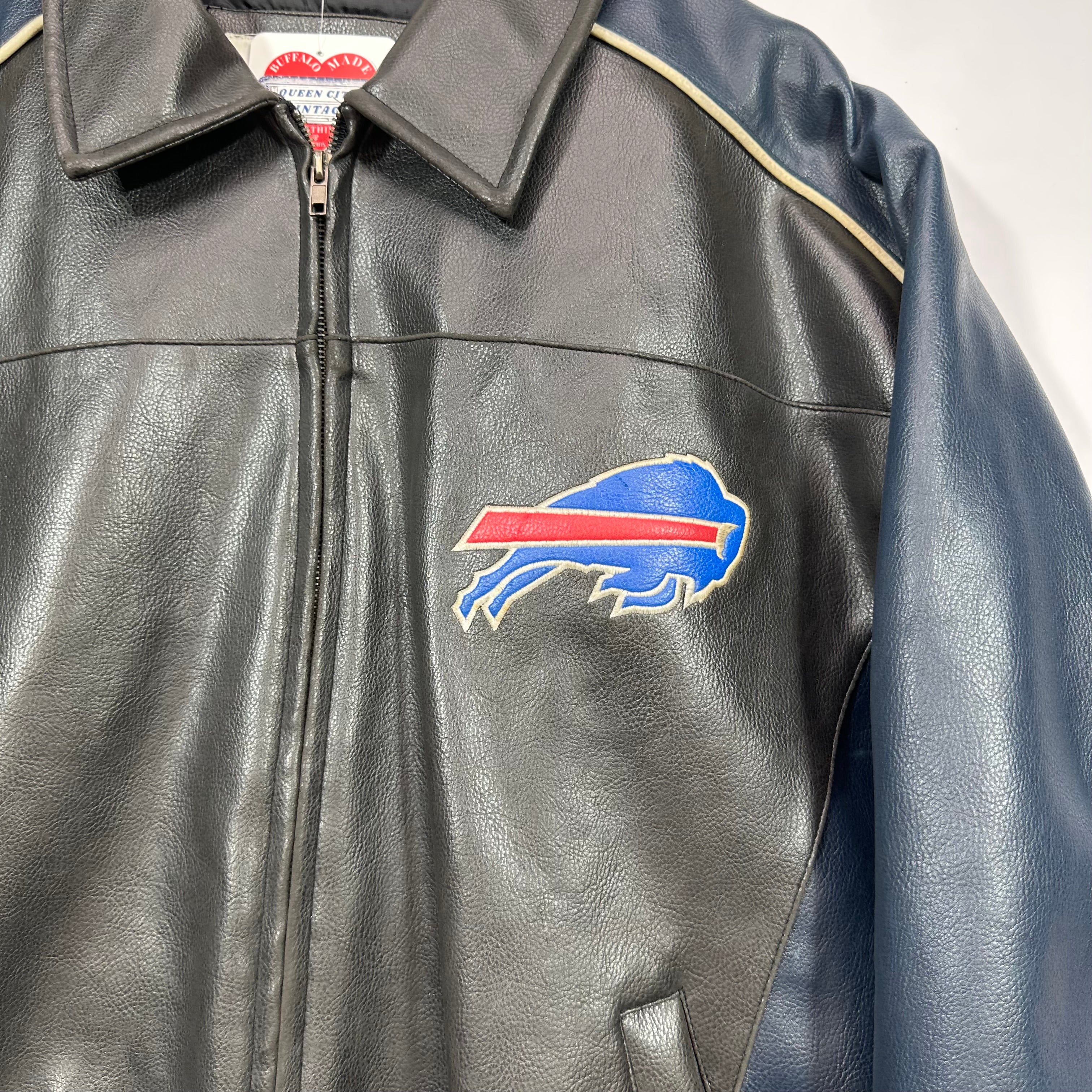 Vintage Buffalo Bills Vegan Leather Bomber Jacket Large