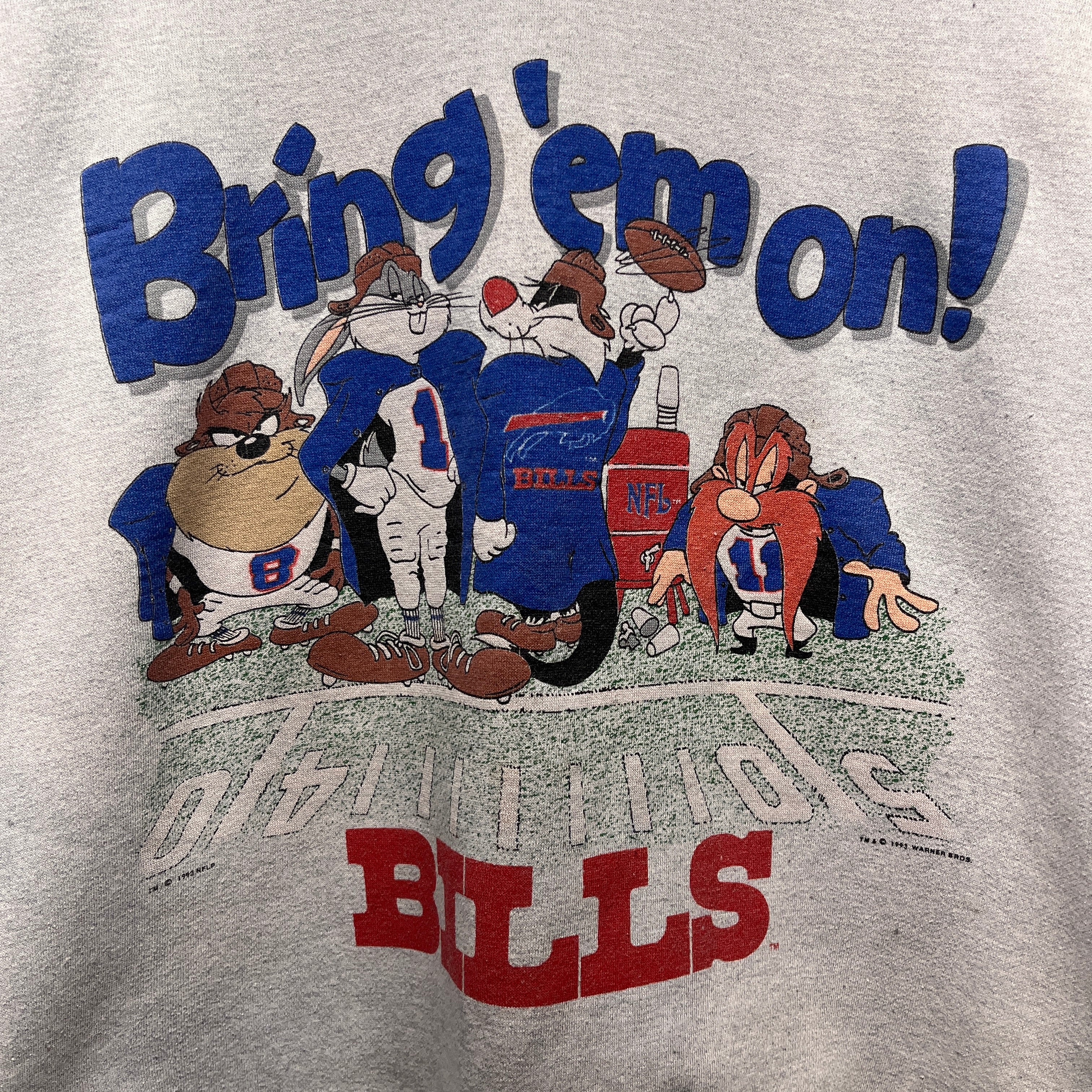 Vintage Buffalo Bills Looney Tunes Cartoon Color Block Crewneck Sweatshirt Large