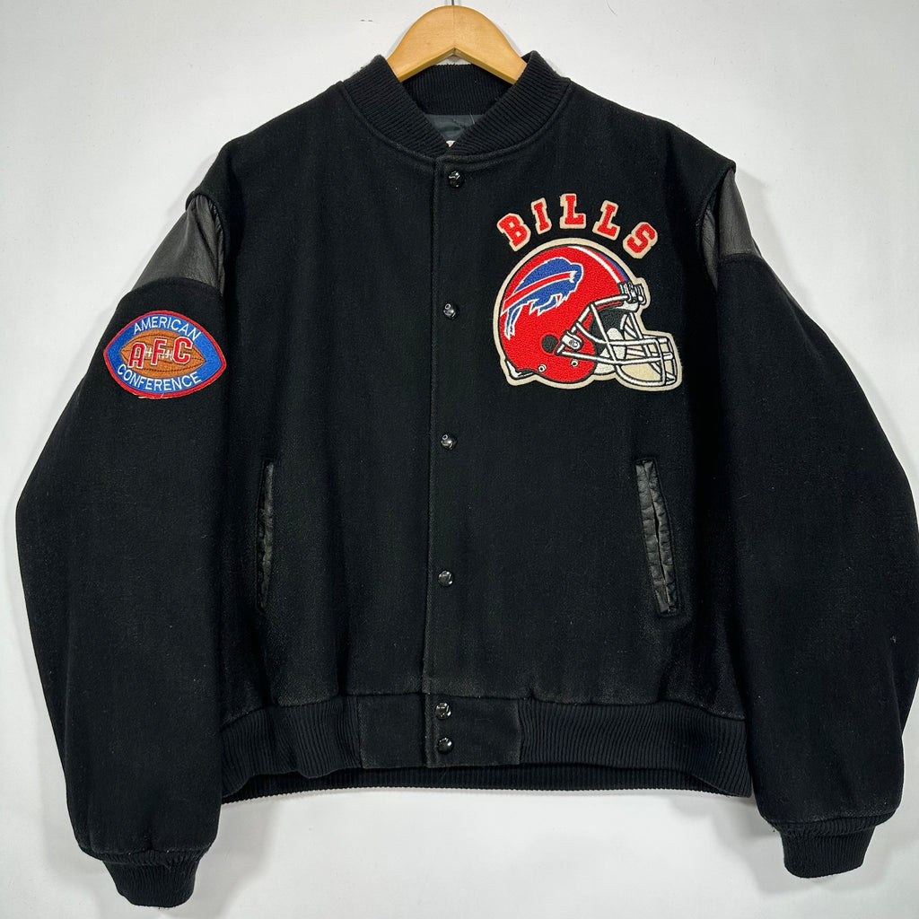 Vintage Buffalo Bills Red Helmet Leather Wool Varsity Jacket XL