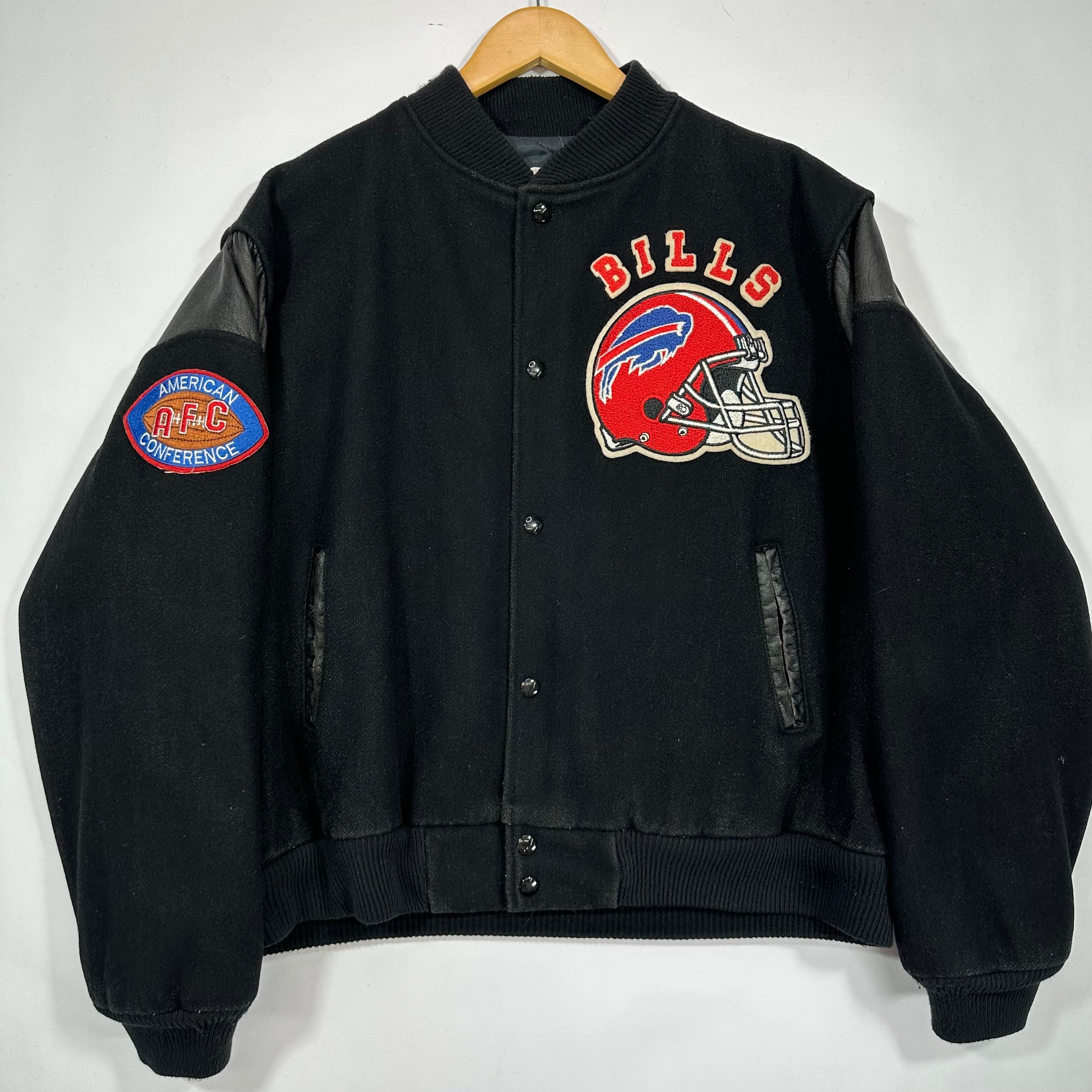 Vintage Buffalo Bills Red Helmet Leather Wool Varsity Jacket XL