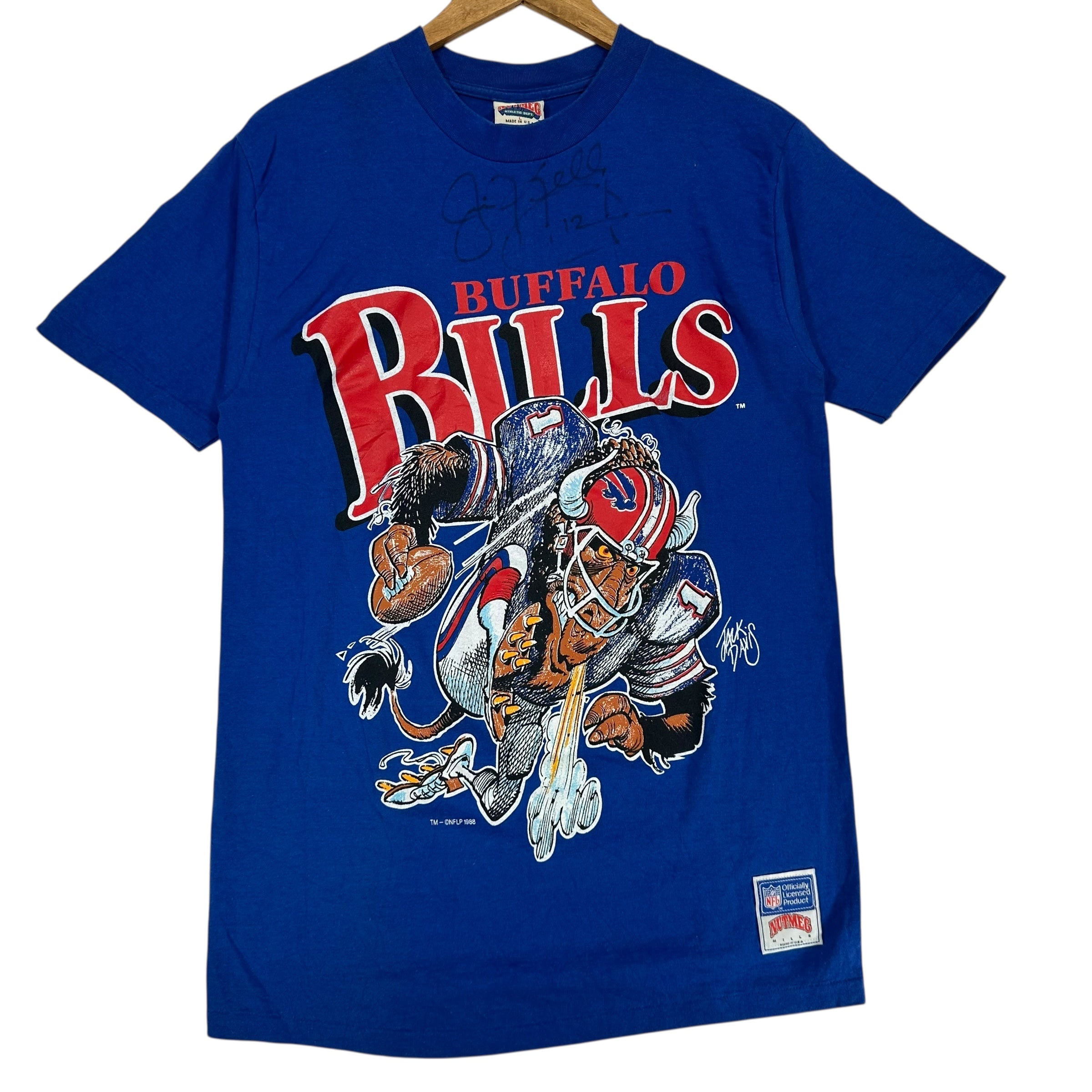 Vintage Buffalo Bills Jack Davis Signed Jim Kelly Shirt Large