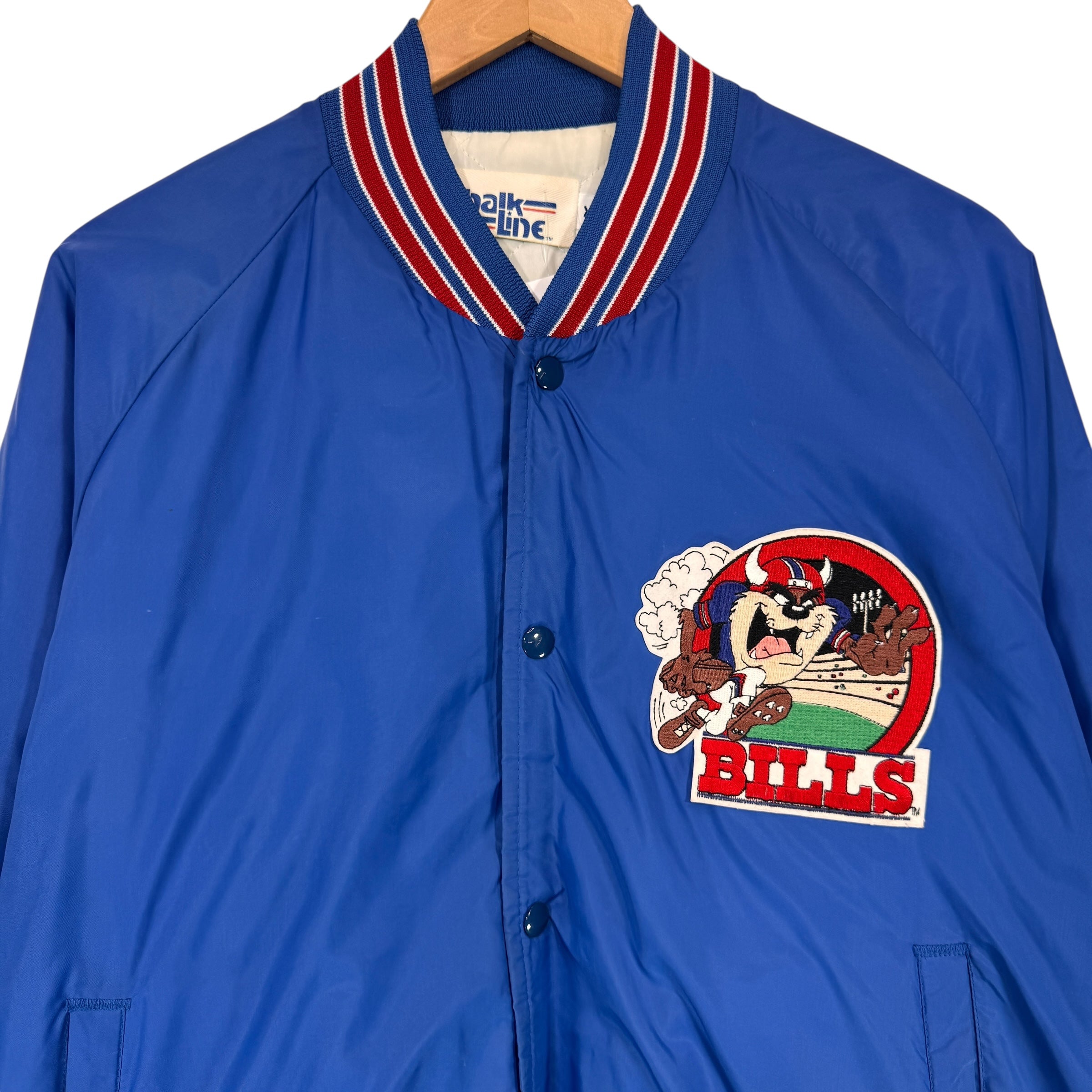 Vintage Buffalo Bills Chalk Line Taz Looney Tunes Cartoon Satin Jacket XL