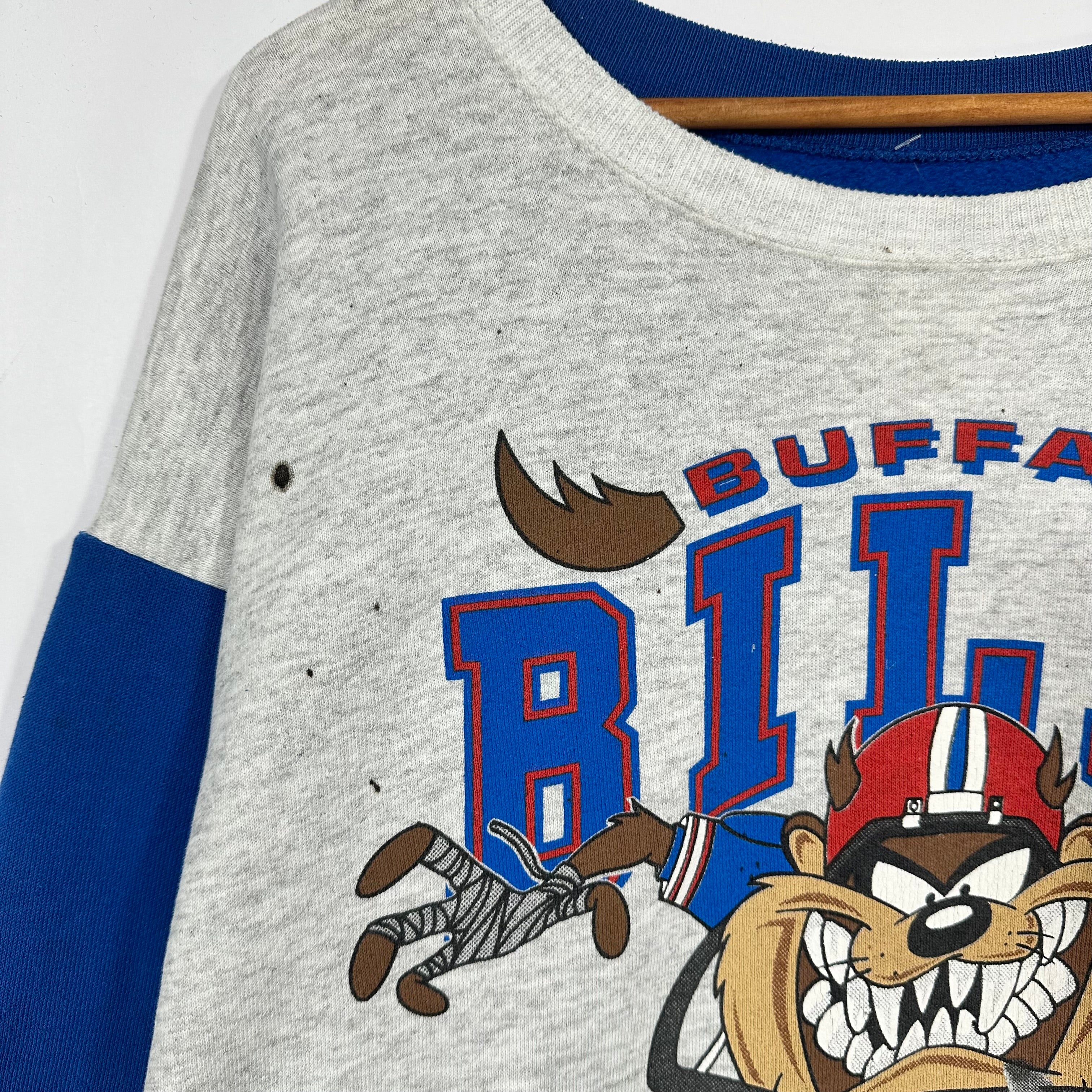 Vintage Buffalo Bills Upcycled Custom Double Sided Taz Crewneck Sweatshirt XL