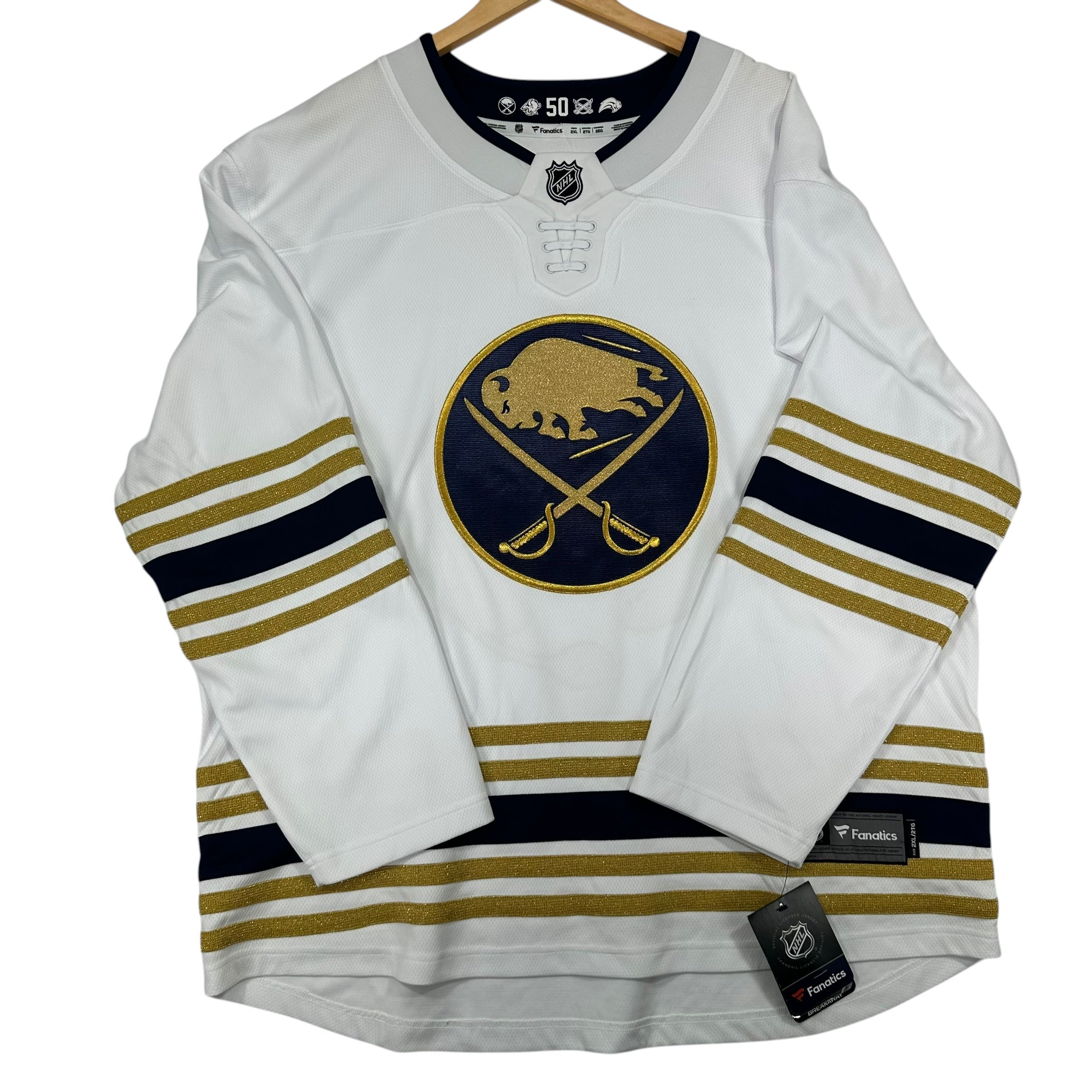 Autographed Rick Jeanneret 50th Anniversary Buffalo Sabres Jersey XXL