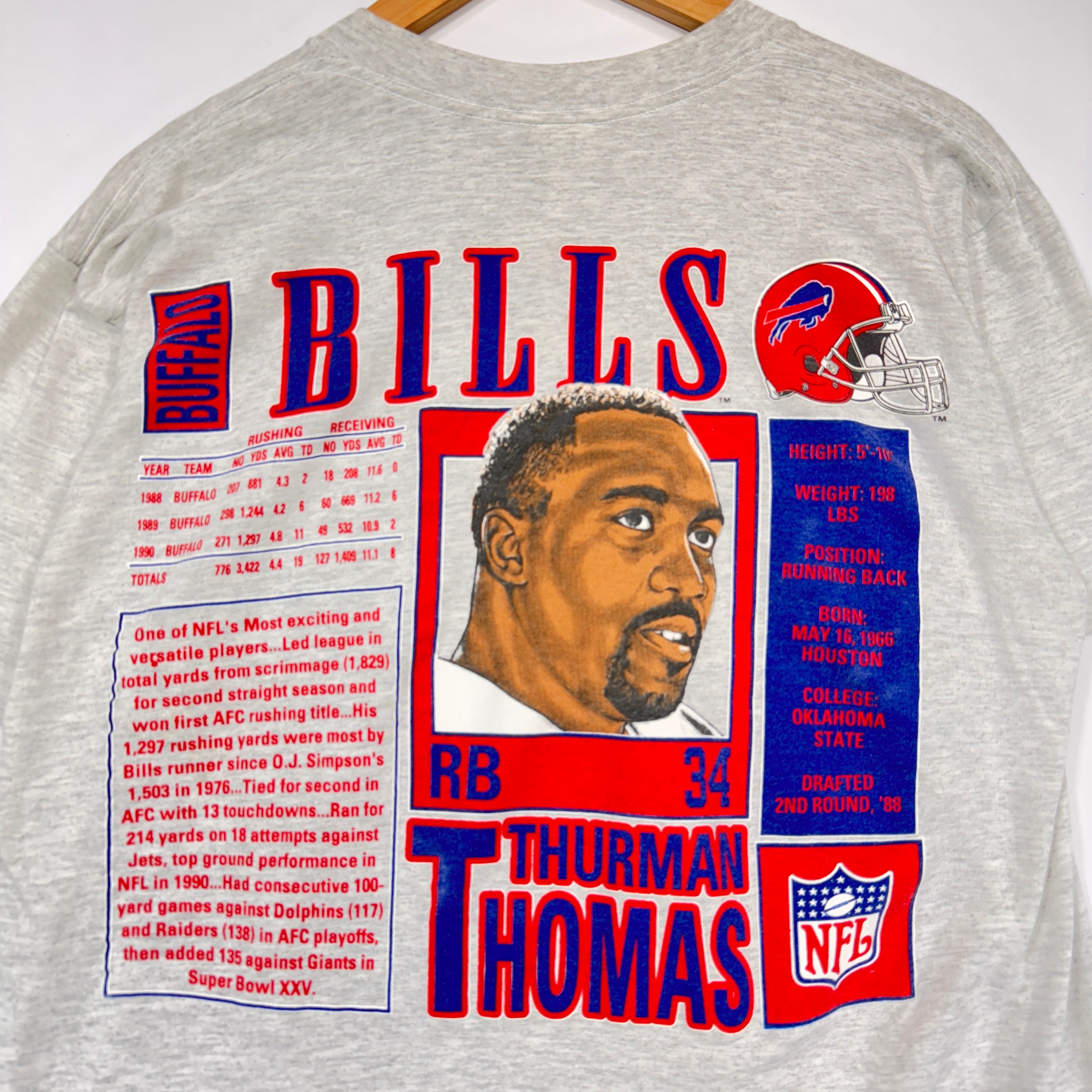 Vintage Buffalo Bills Thurman Thomas Stats Double Sided Shirt Large