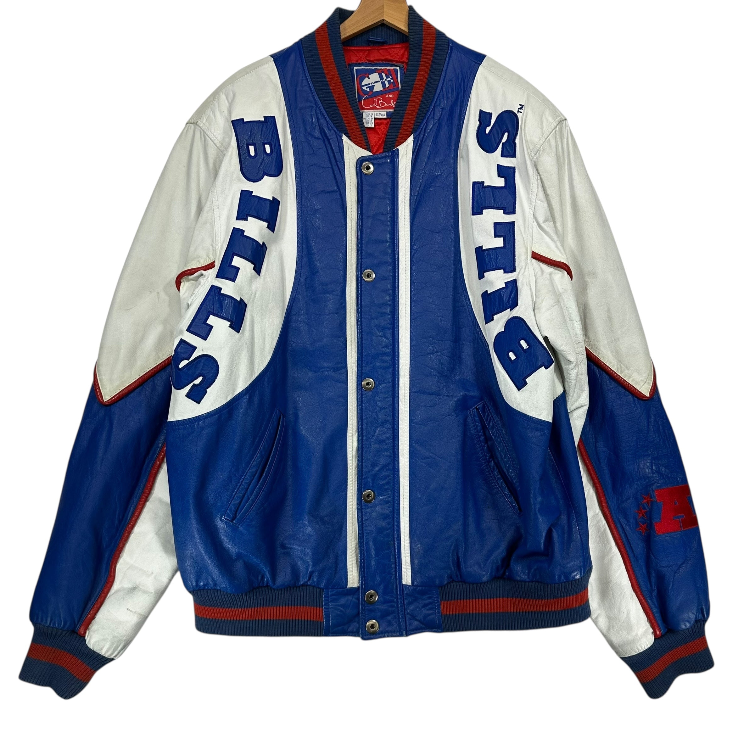 Vintage Buffalo Bills Leather Bomber Jacket Size XL Tall