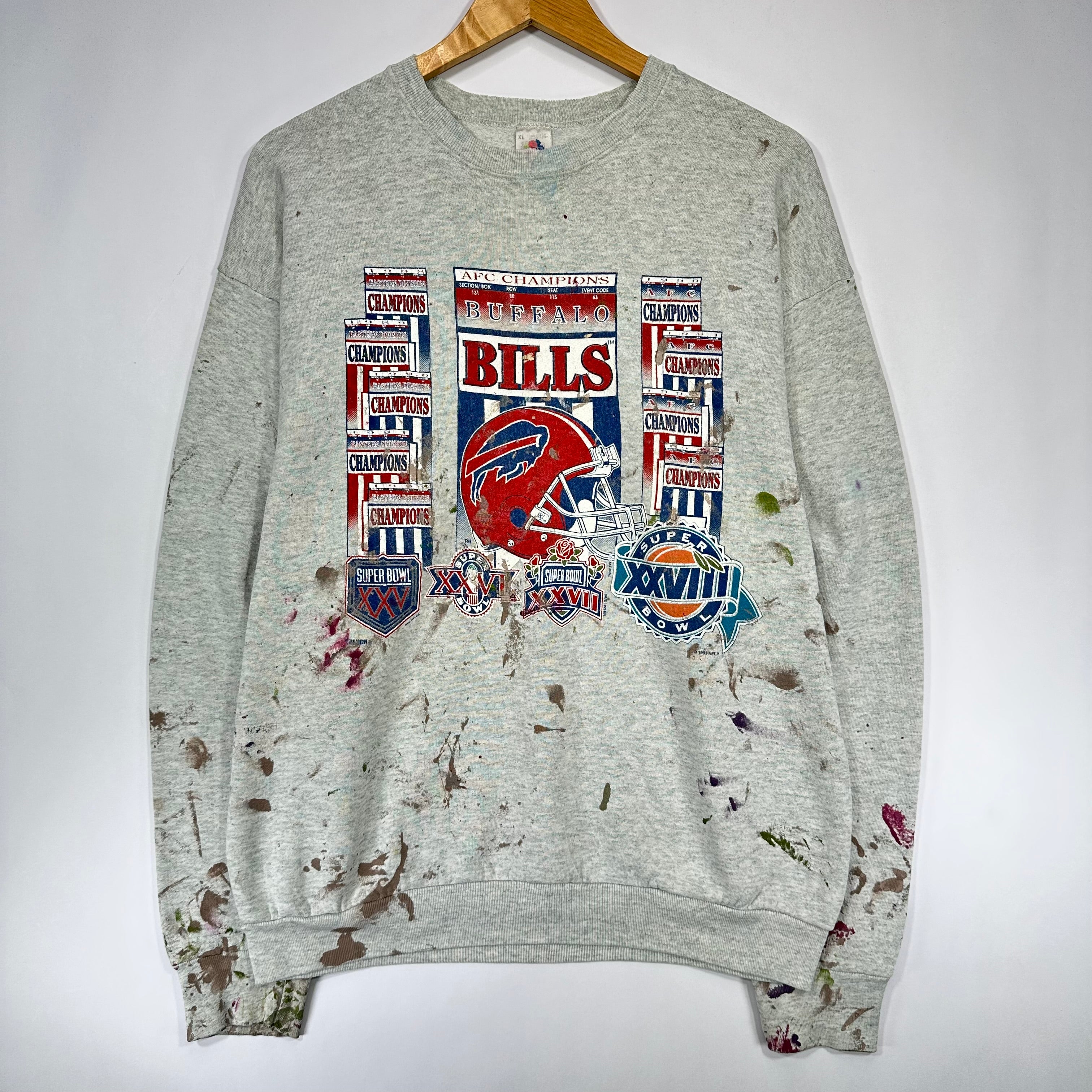 Vintage Buffalo Bills Paint Splatter Crewneck Sweatshirt XL