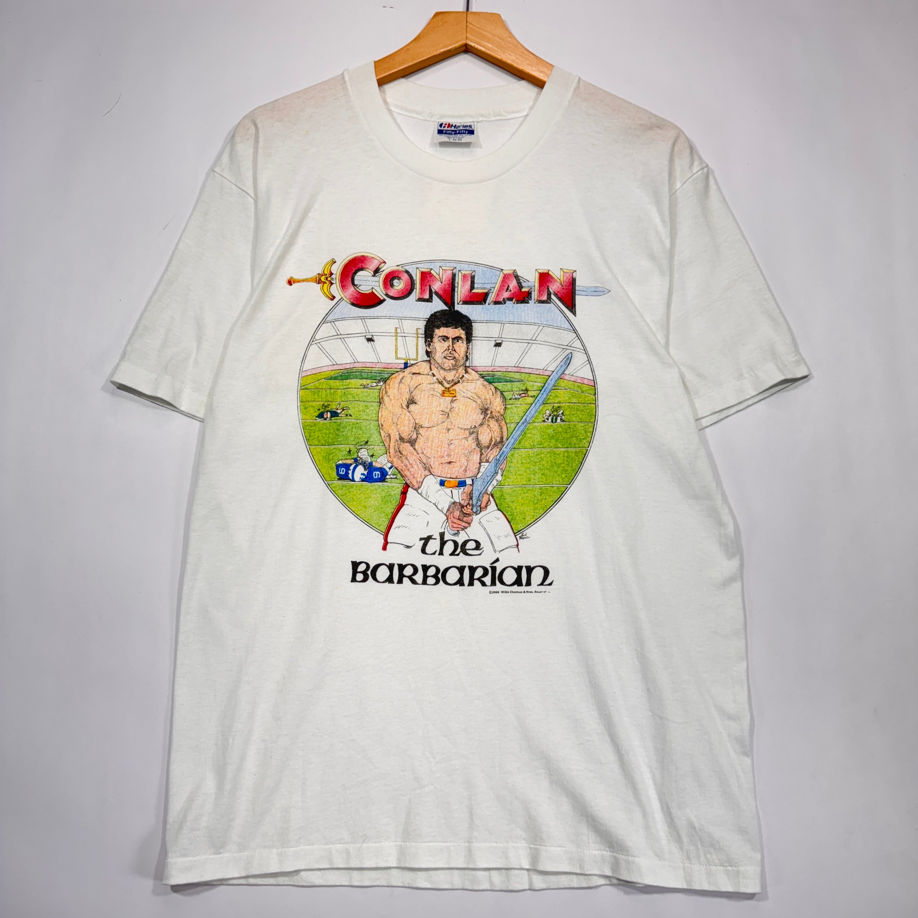 Vintage Buffalo Bills Shane Conlan the Barbarian Cartoon Shirt Large