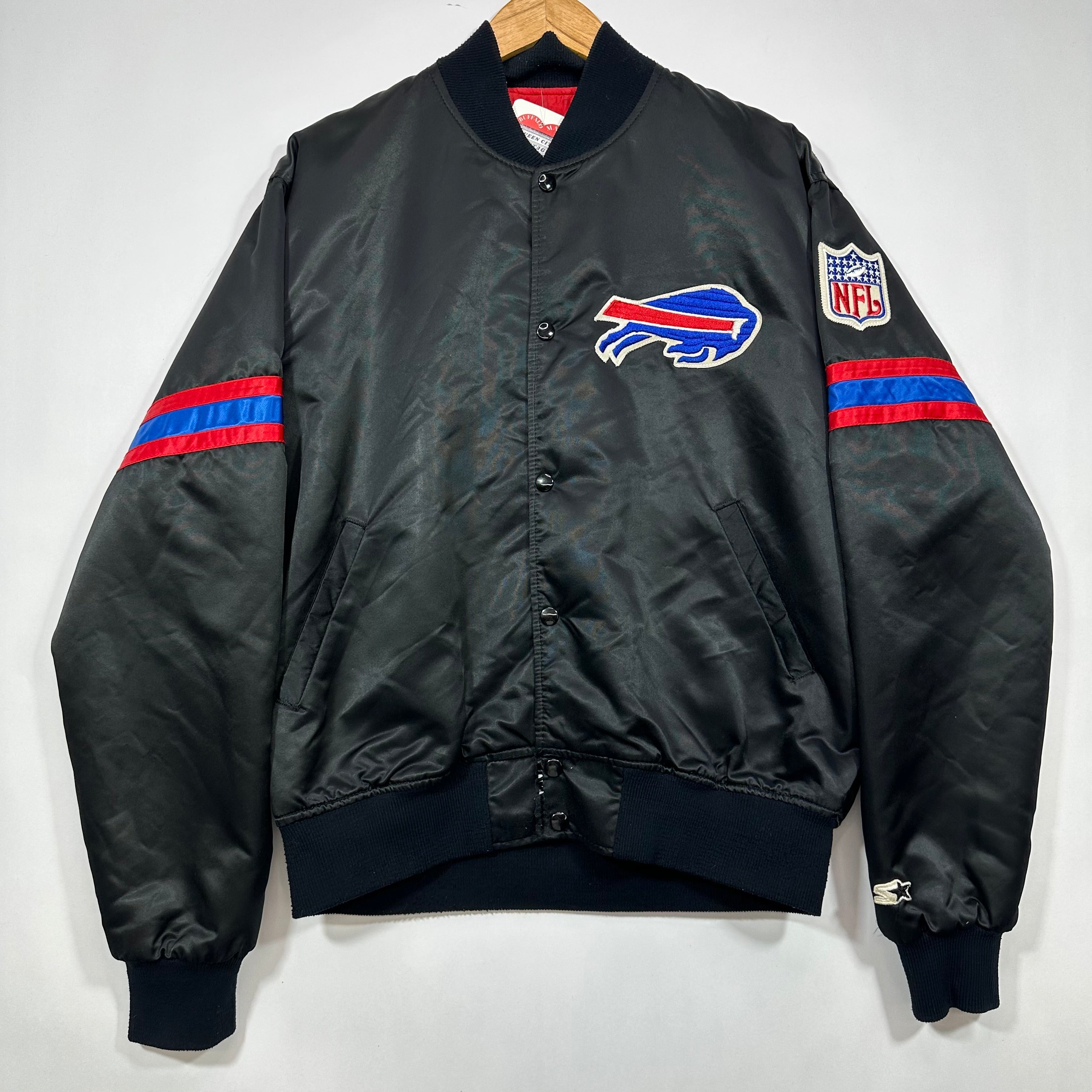Vintage Buffalo Bills Starter Satin Black Bomber Jacket Large