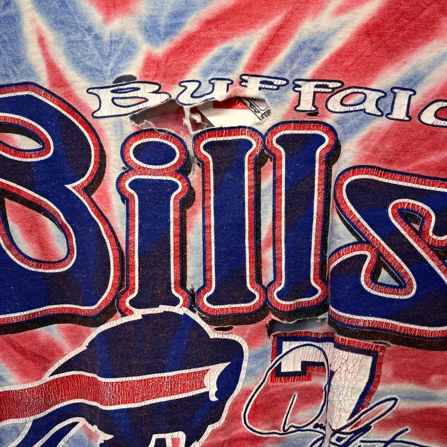 Vintage Buffalo Bills Thrashed Tie Dye Doug Flutie Shirt XL