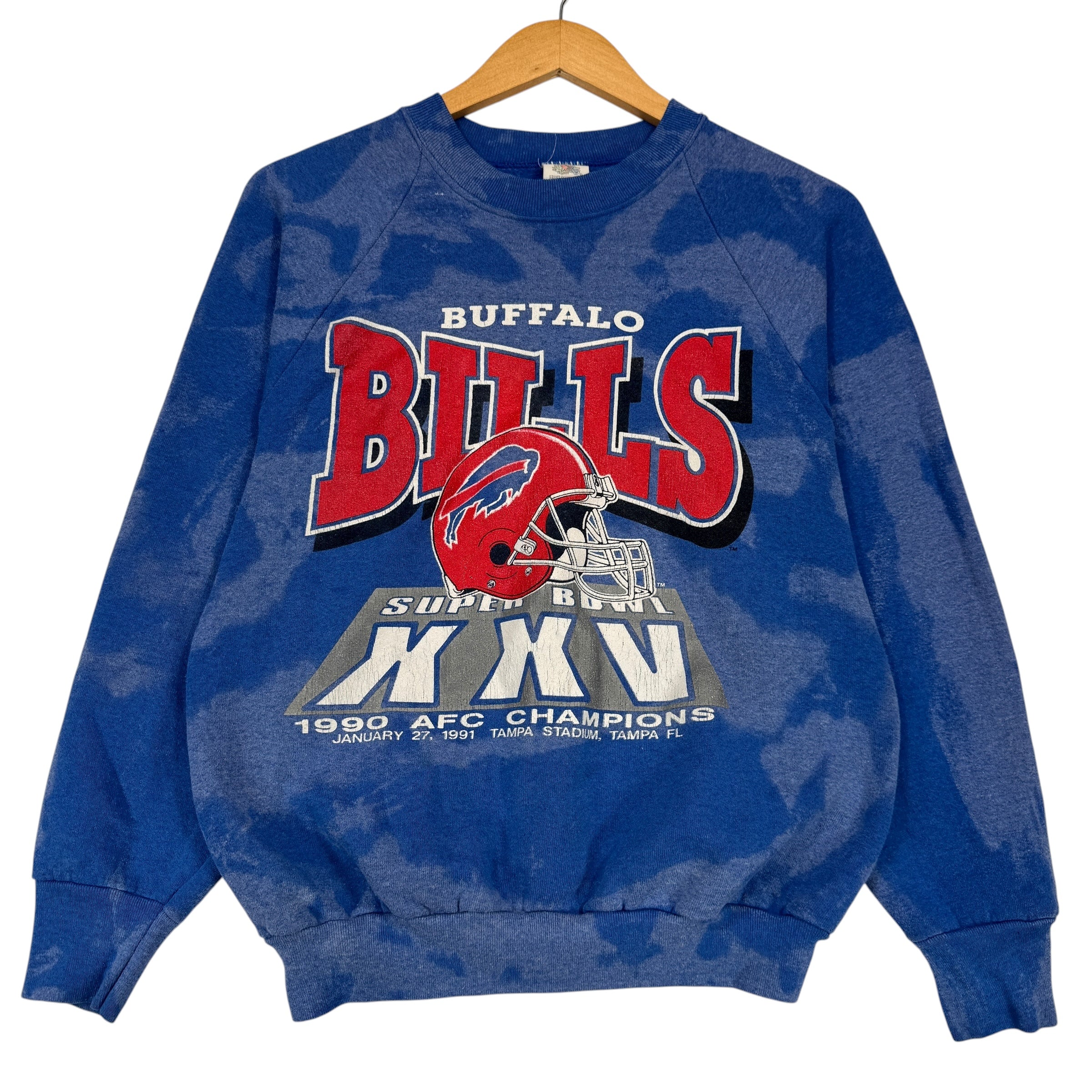 Vintage Buffalo Bills 1990 AFC Champions Bleach Dyed Crewneck Sweatshirt Medium