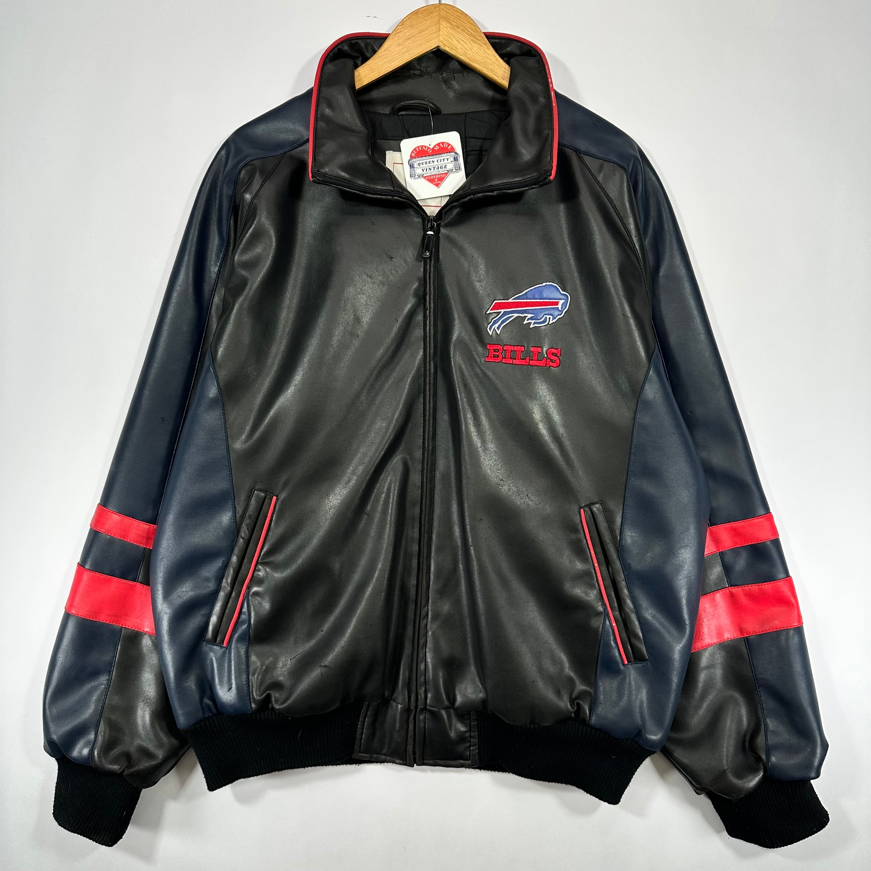 Vintage Buffalo Bills Vegan Leather Bomber Jacket Large
