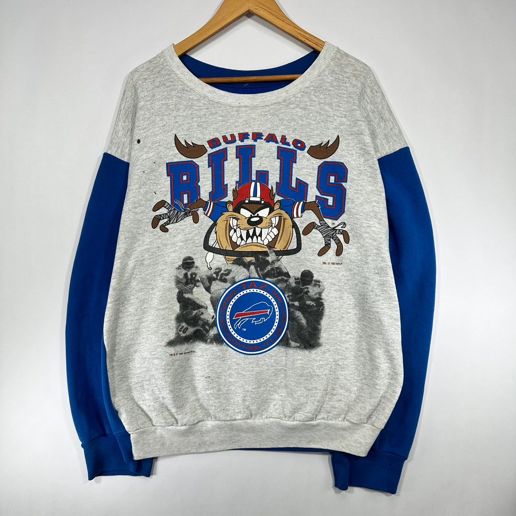 Vintage Buffalo Bills Upcycled Custom Double Sided Taz Crewneck Sweatshirt XL