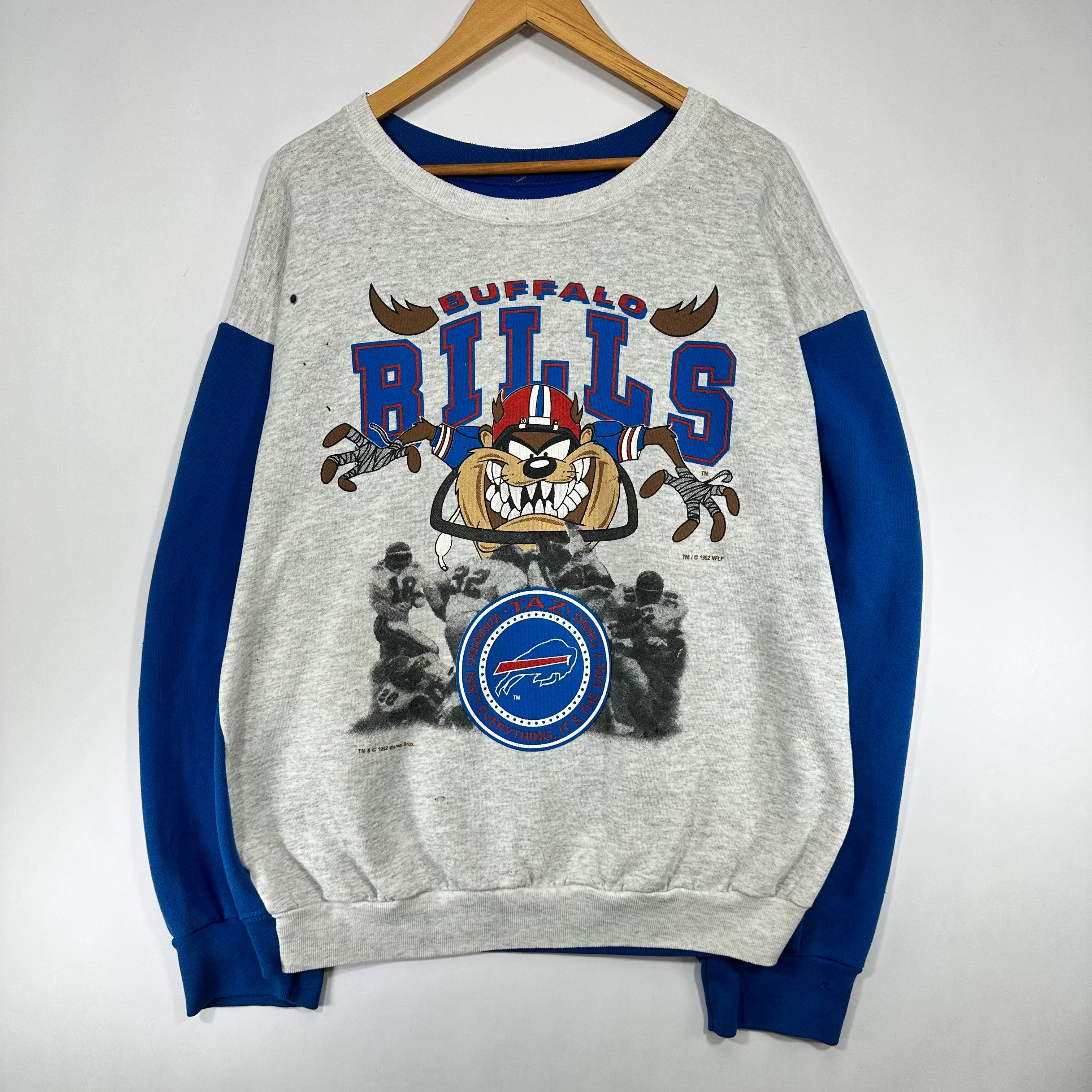 Vintage Buffalo Bills Upcycled Custom Double Sided Taz Crewneck Sweatshirt XL