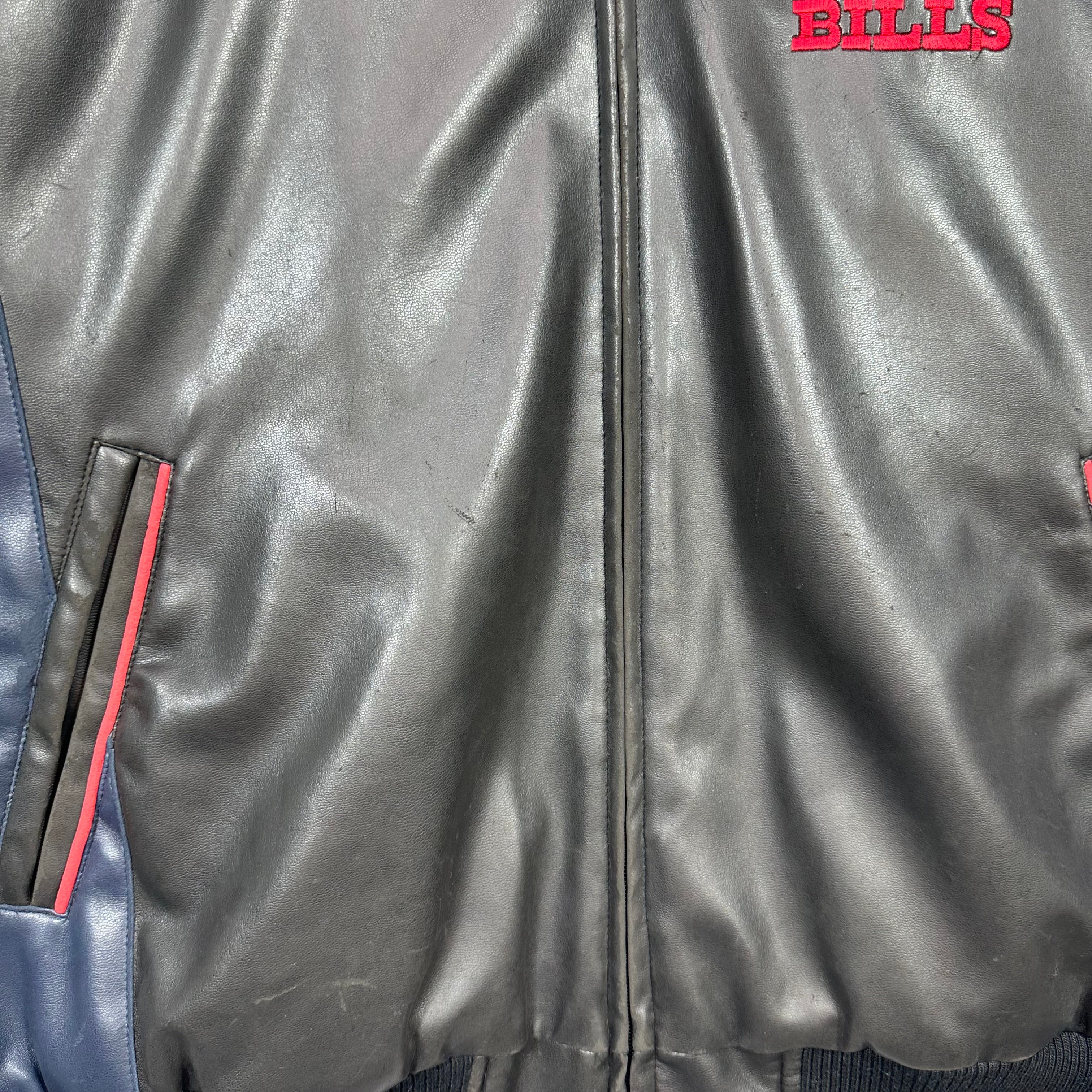 Vintage Buffalo Bills Vegan Leather Bomber Jacket Large
