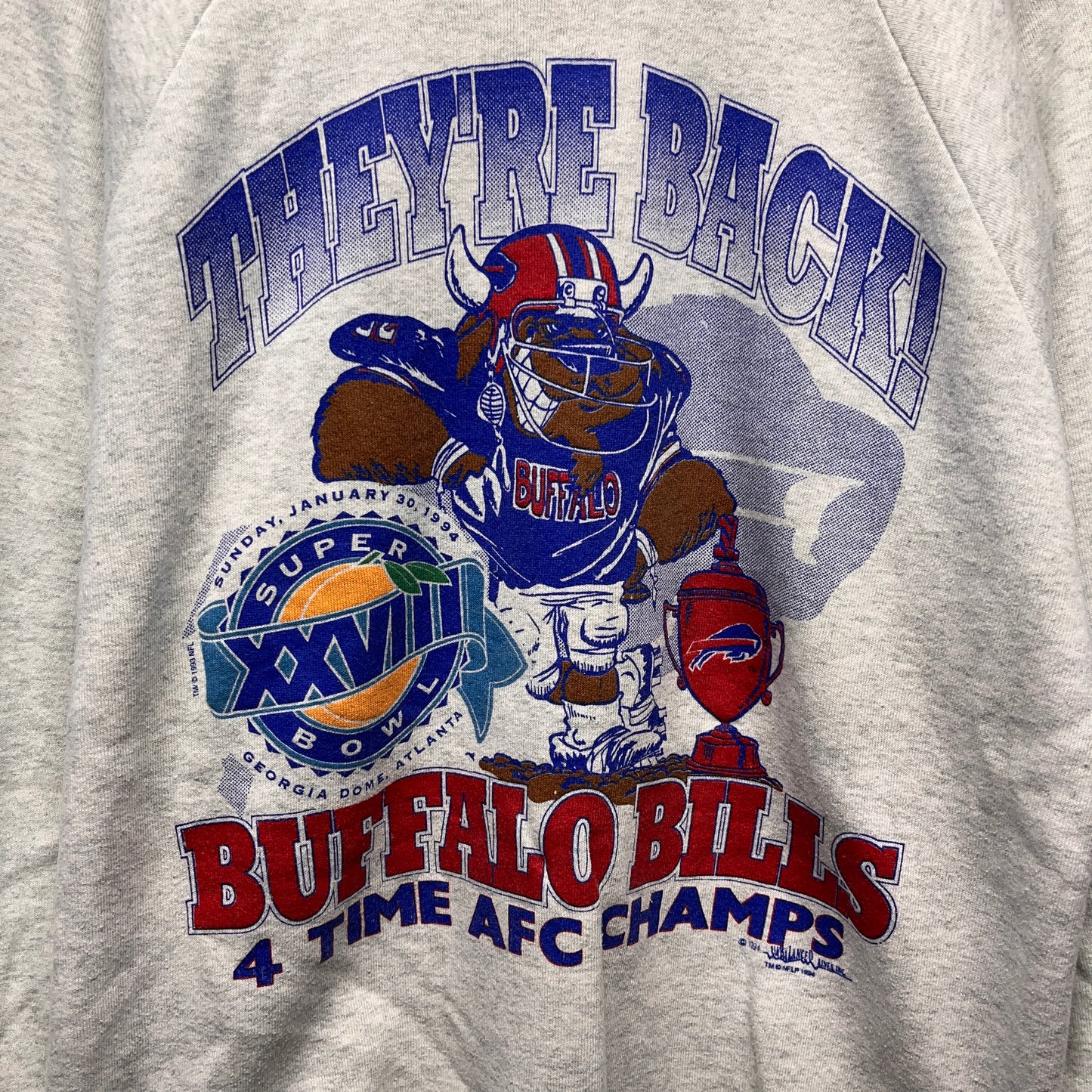 Vintage Buffalo Bills 1994 4-Time AFC Champions Cartoon Crewneck Sweatshirt XL