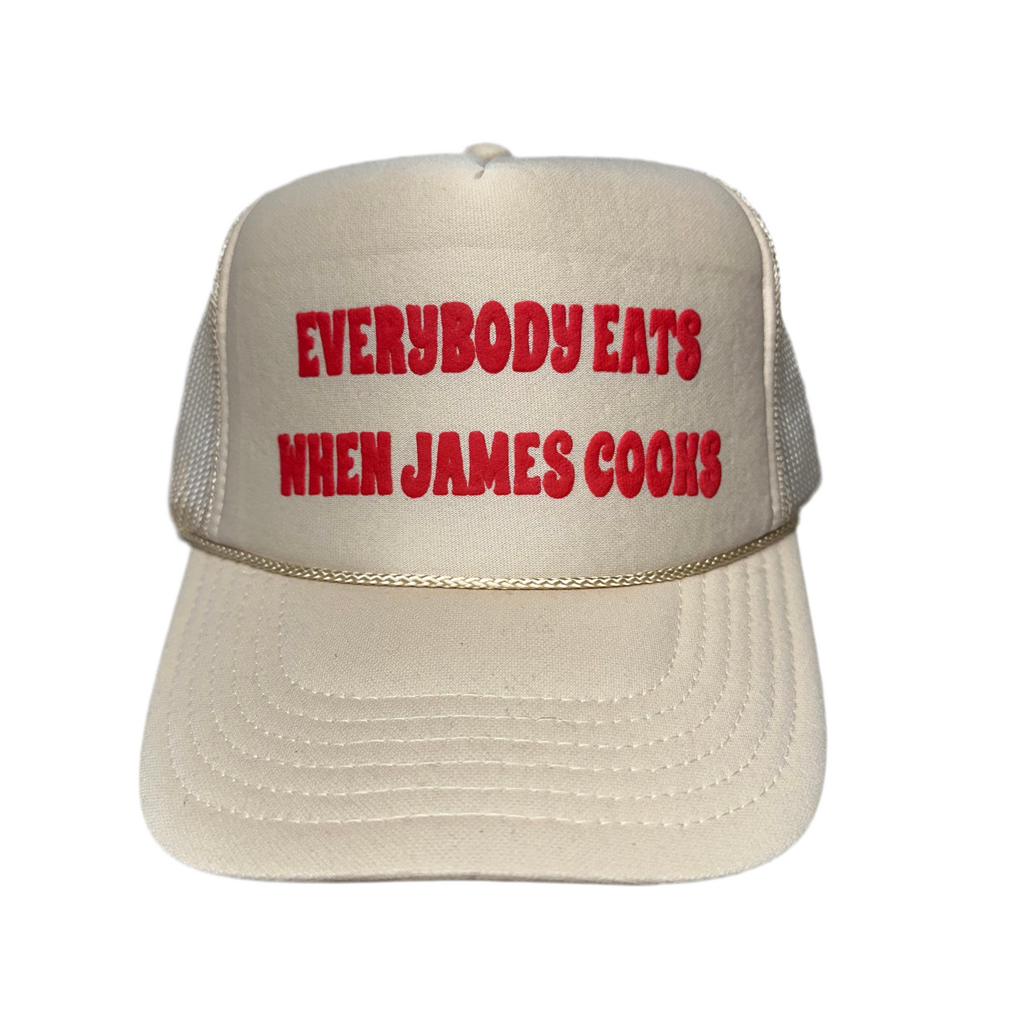 QCV Exclusive Everybody Eats When James Cooks Bills Trucker Snapback Hat