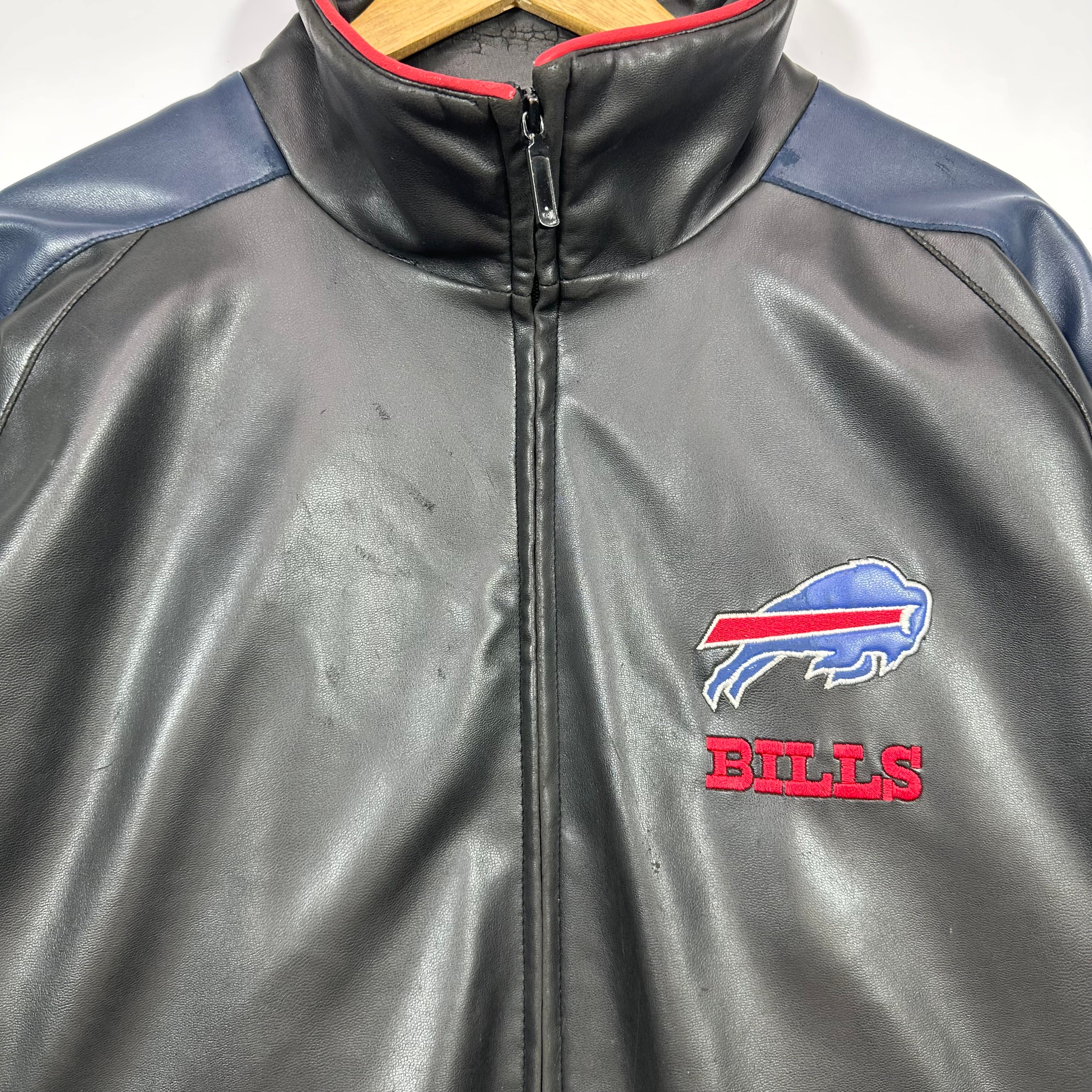 Vintage Buffalo Bills Vegan Leather Bomber Jacket Large