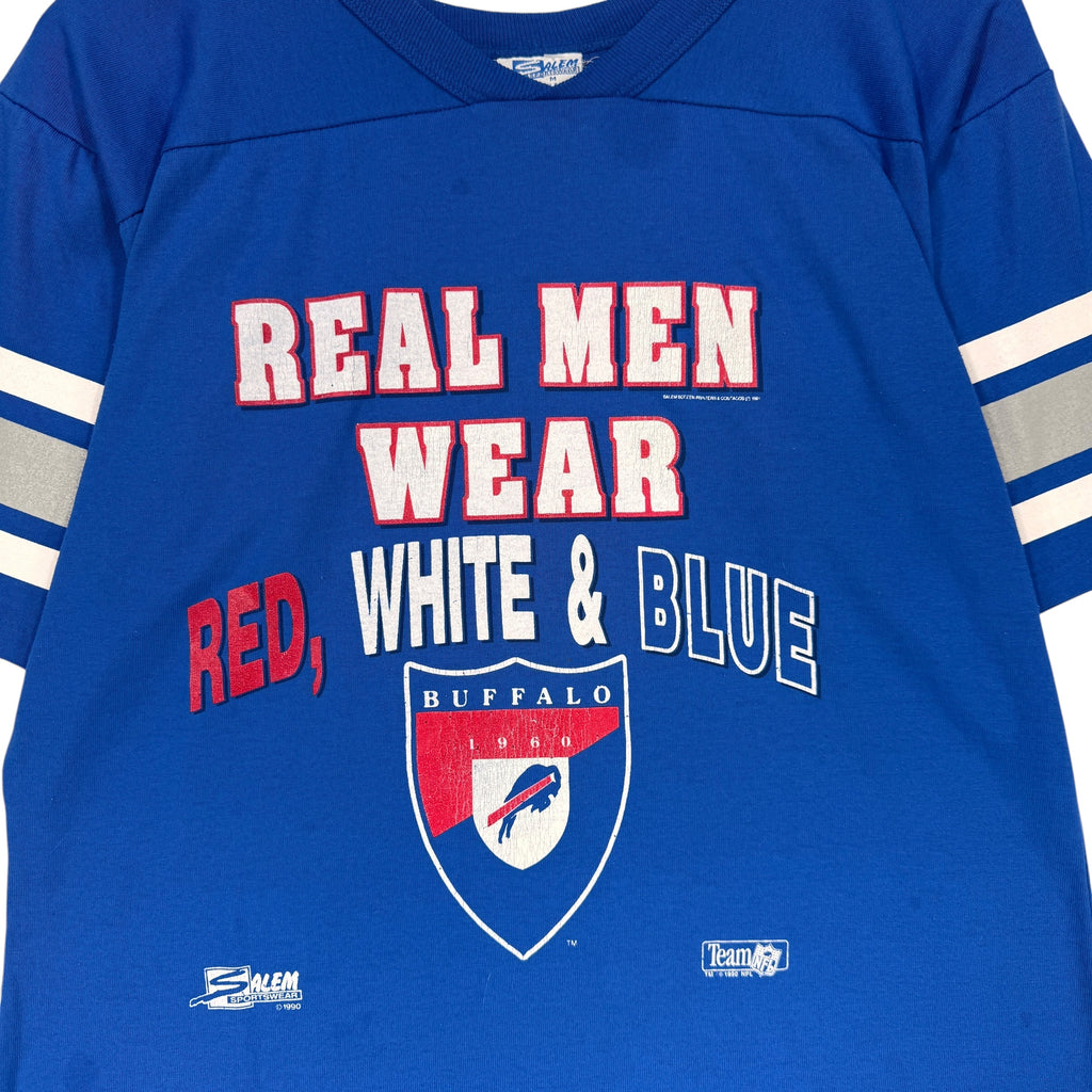 Vintage Buffalo Bills Real Men 3/4 Sleeve V-Neck Shirt Medium