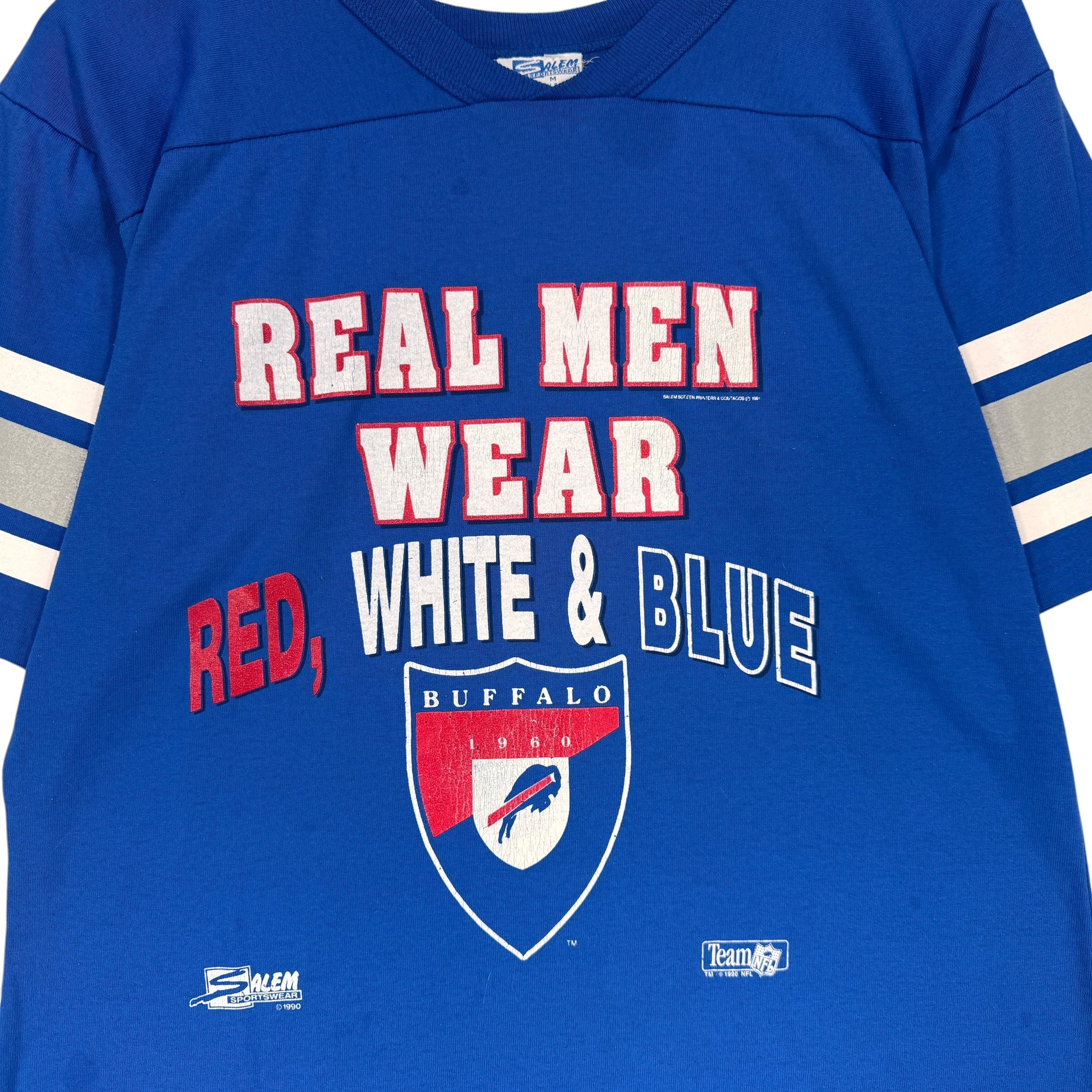 Vintage Buffalo Bills Real Men 3/4 Sleeve V-Neck Shirt Medium