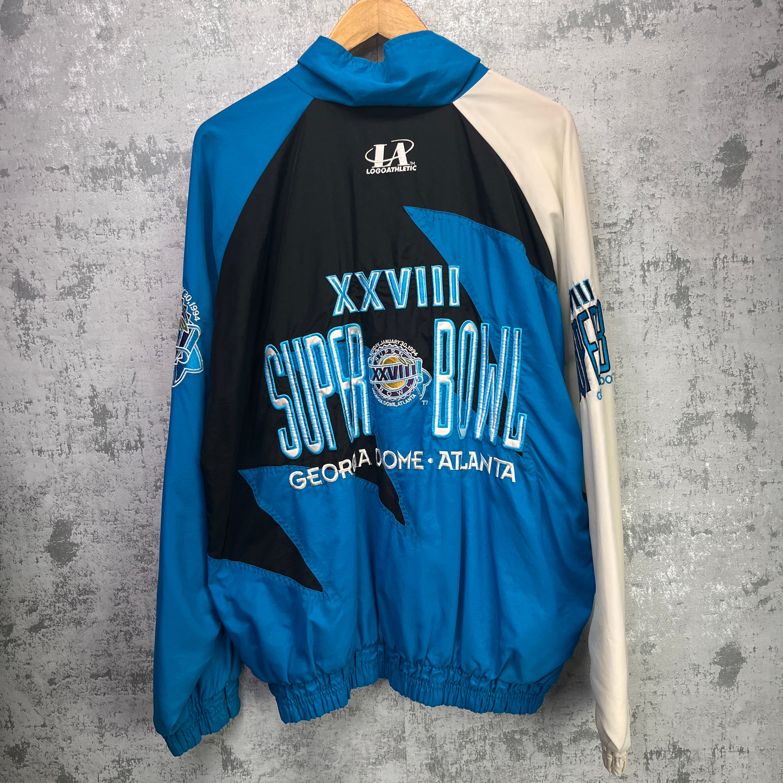 Vintage Buffalo Bills Logo Athletic Shark Tooth Super Bowl Zip Up Windbreaker Jacket XL