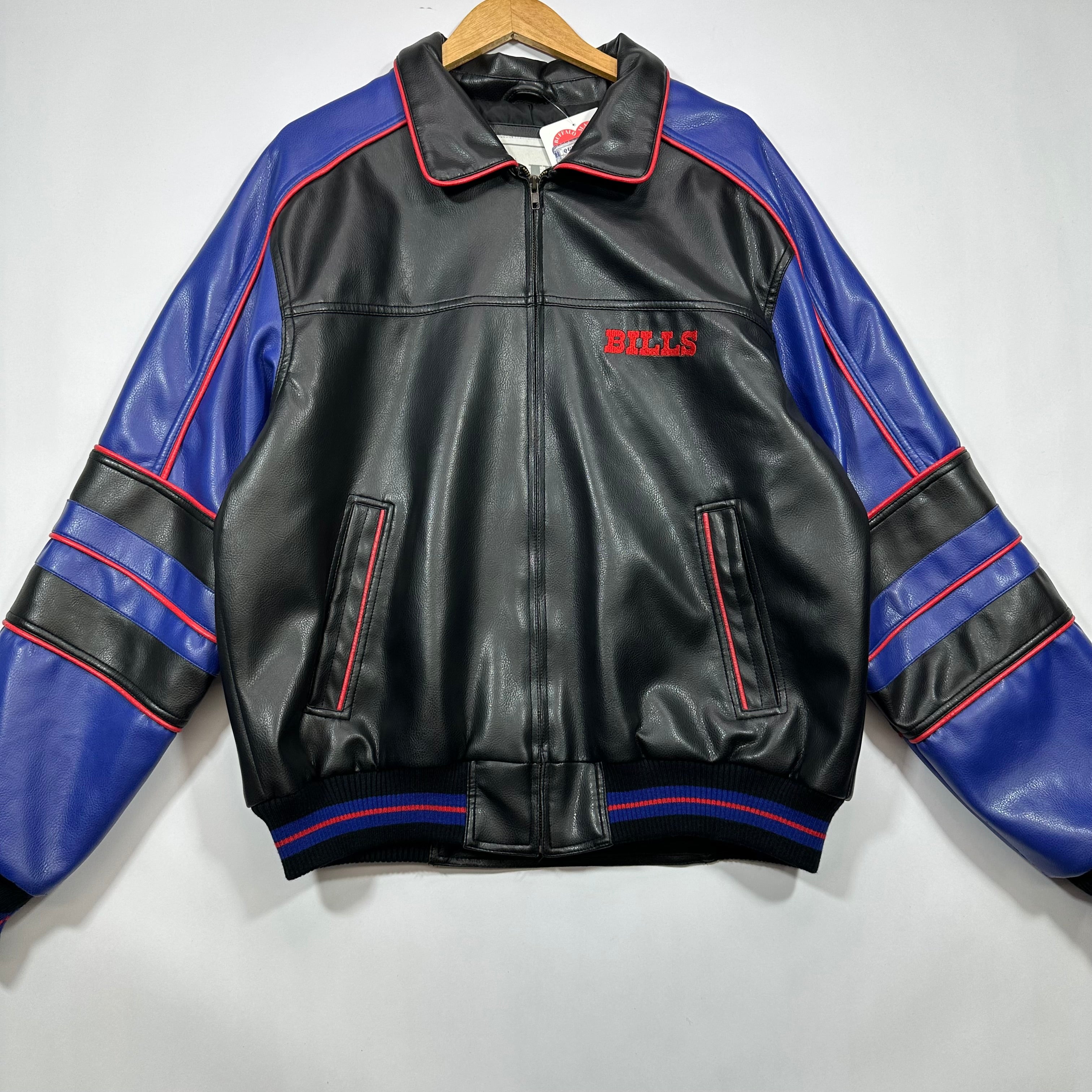 Vintage Buffalo Bills Vegan Leather Bomber Jacket Large