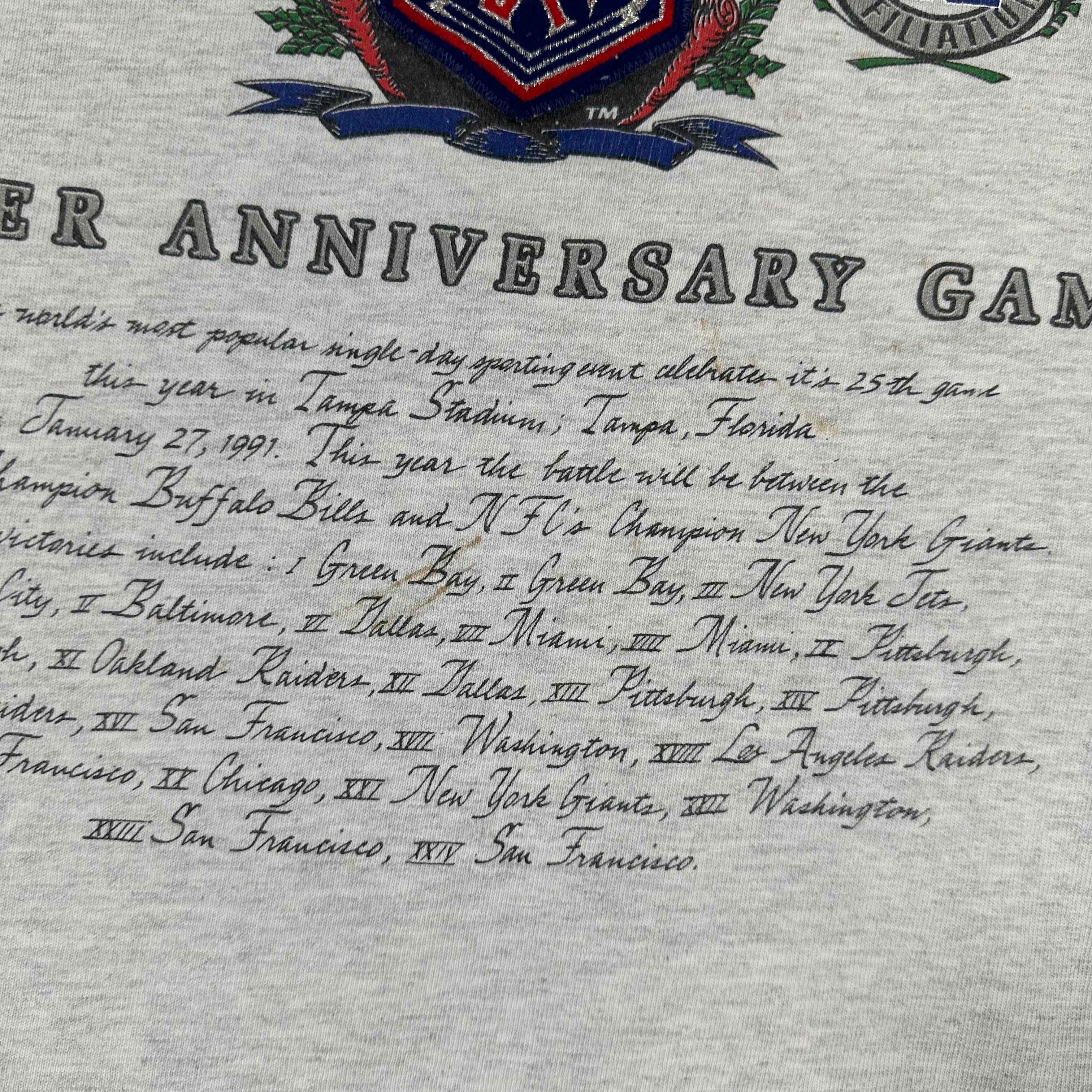 Vintage Buffalo Bills NY Giants 1991 Super Bowl Shirt XL